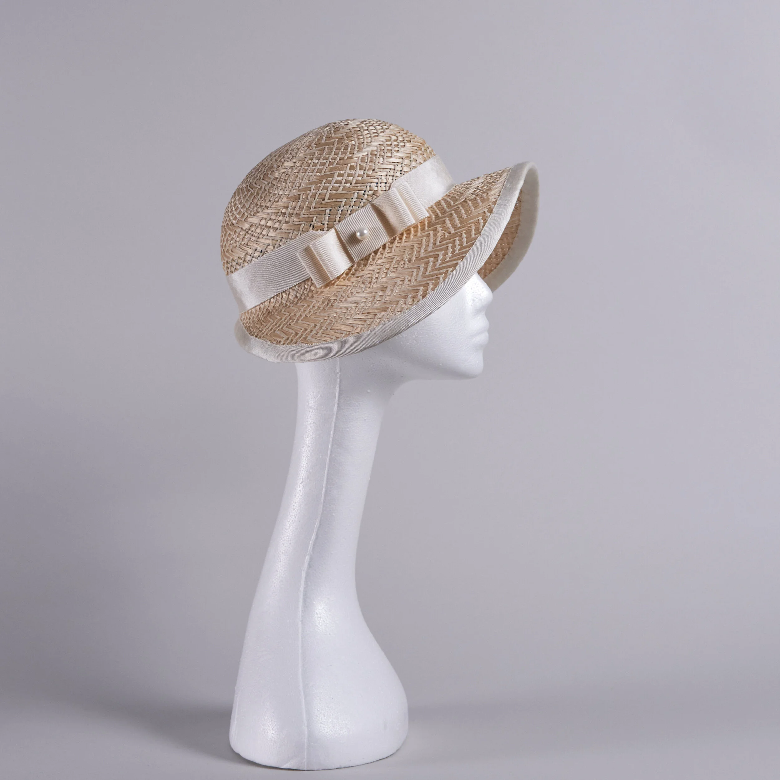 Straw sunhat with ivory ribbon and pearl accent — Helen Hill