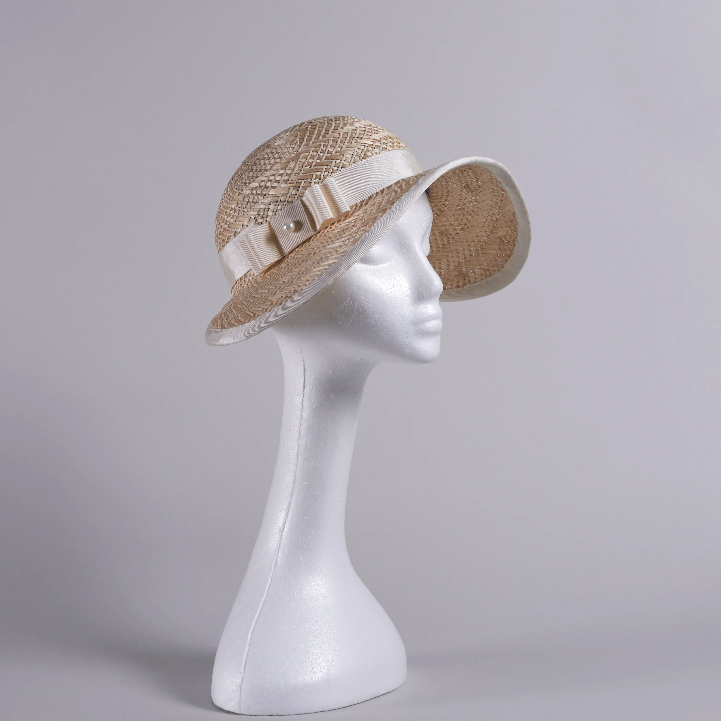 Straw sunhat with ivory ribbon and pearl accent — Helen Hill