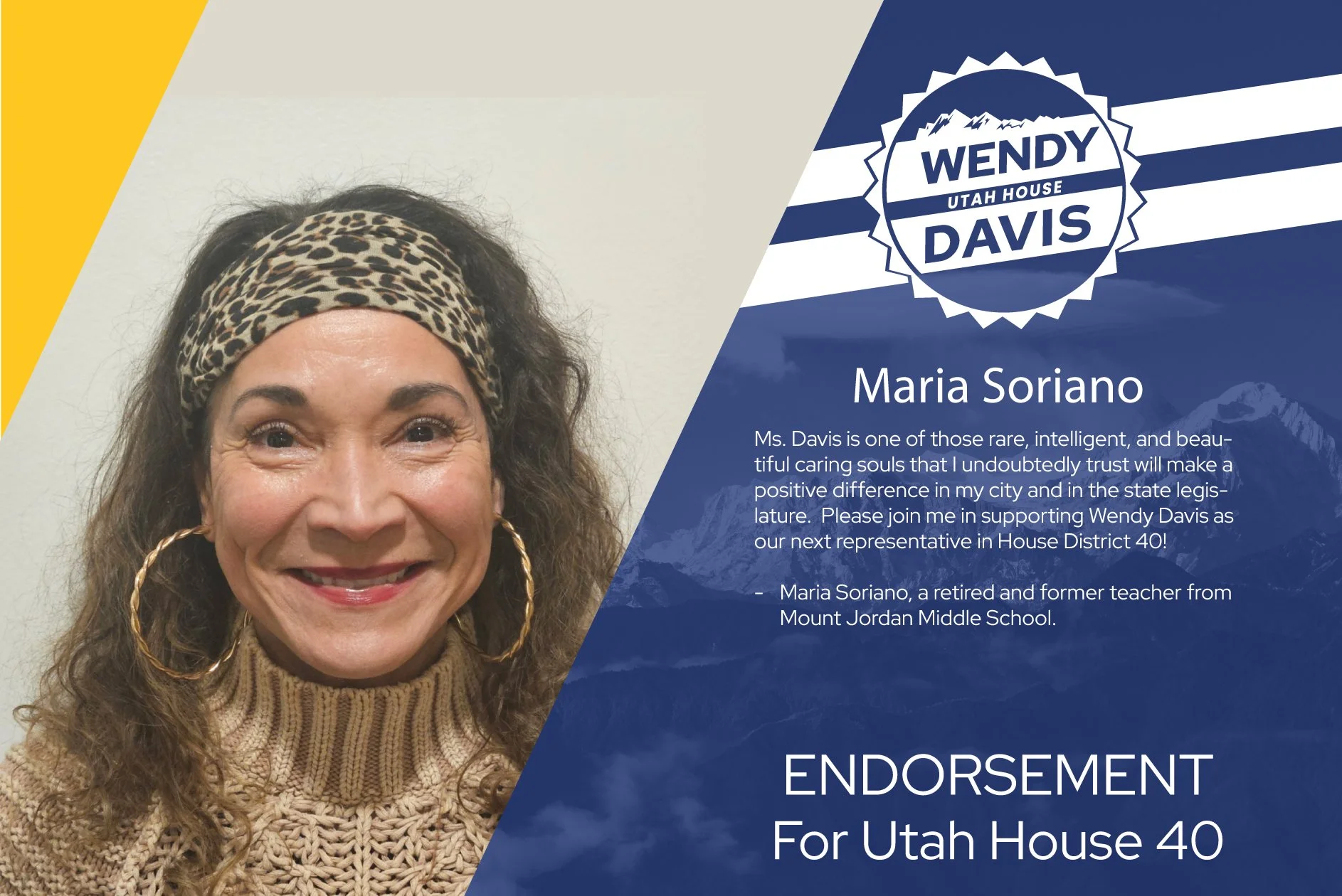 Maria Soriano Endorsement of Wendy Davis for Utah House 40