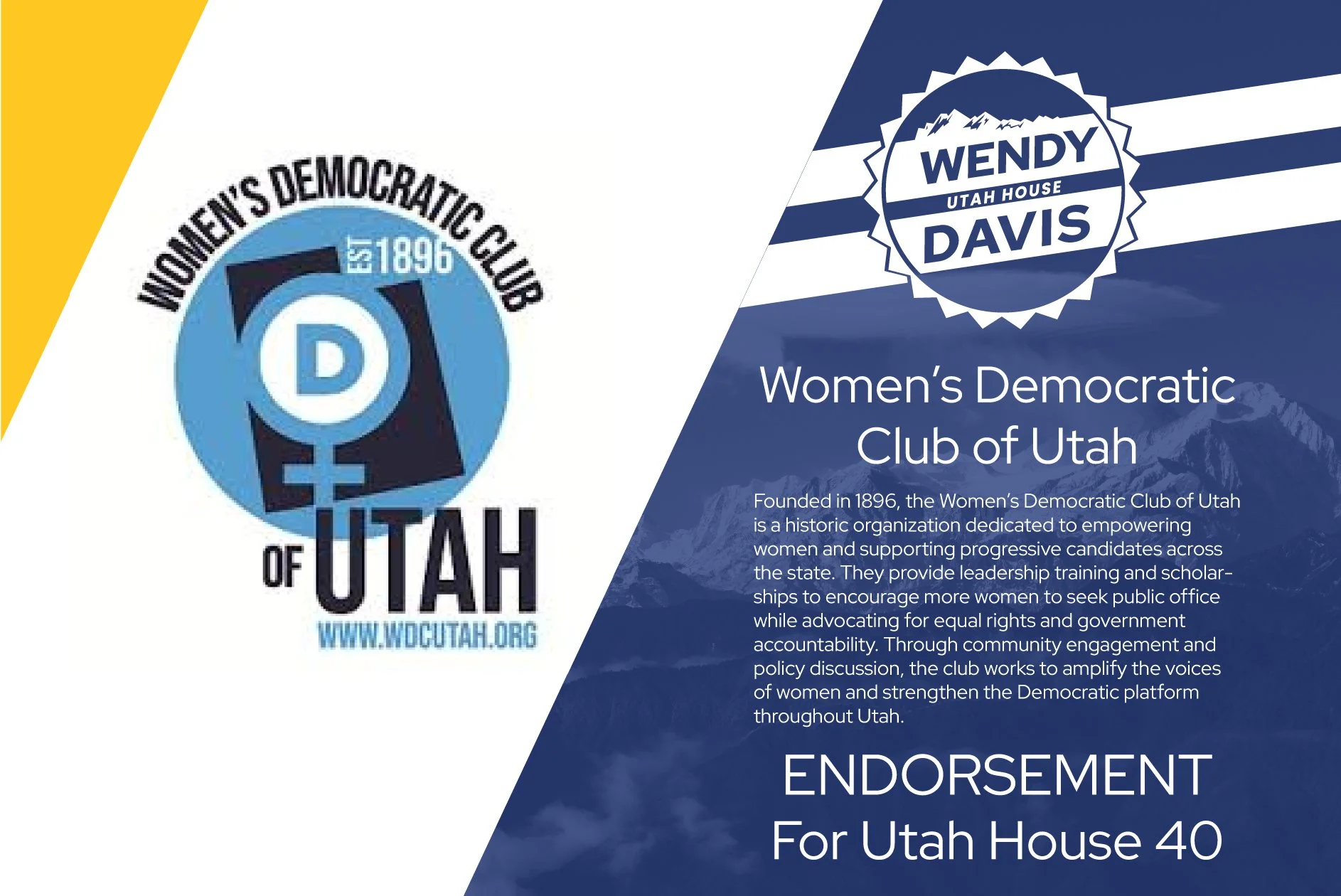 Endorsement From Women's Democratic club of Utah