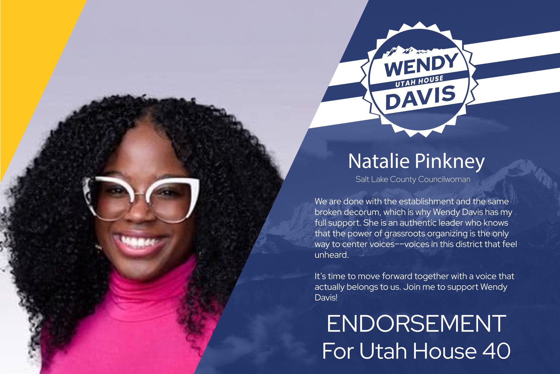 Natalie Pinkney Endorsement for Wendy Davis for Utah House 40