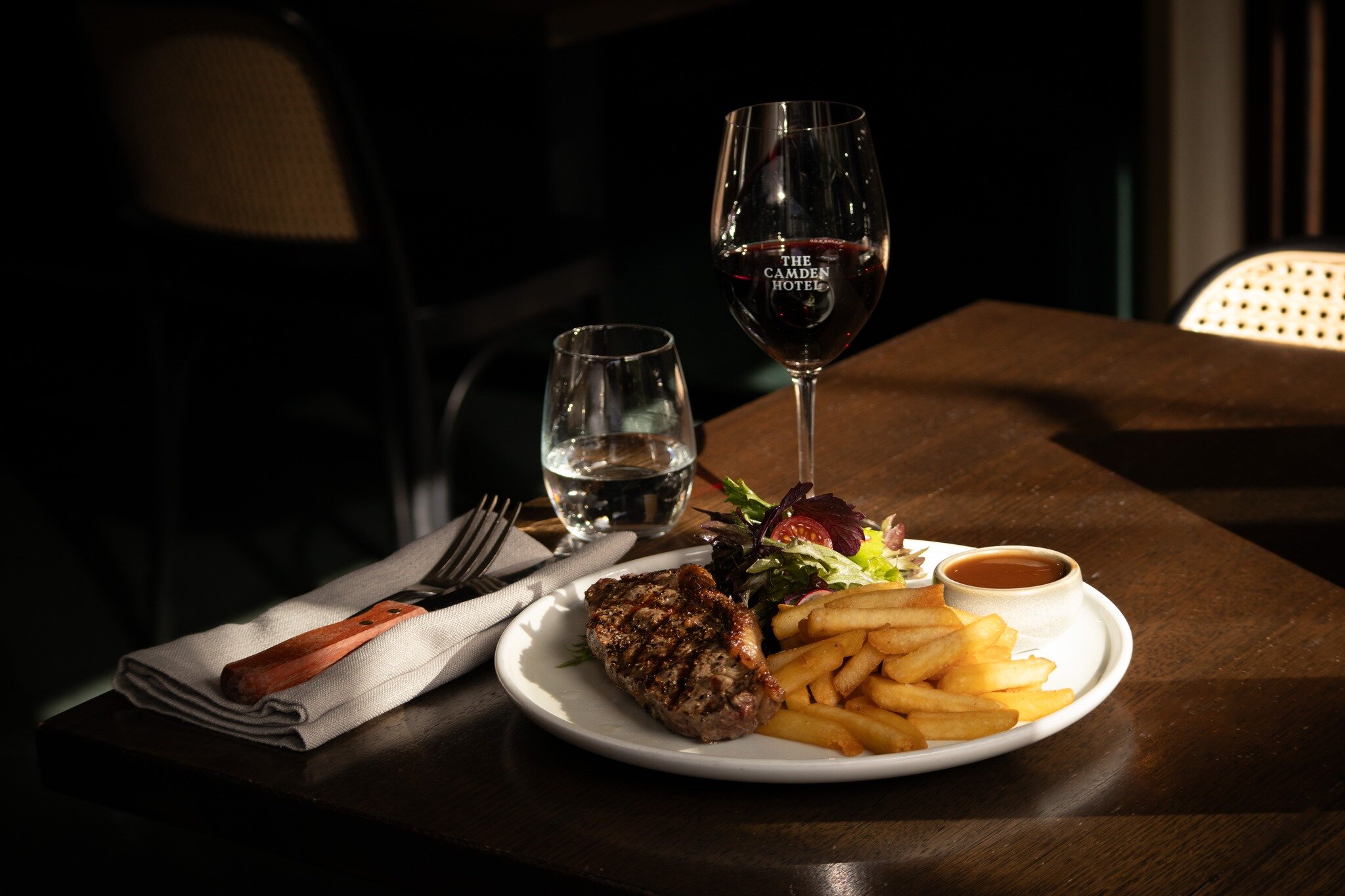 Thursday is Steak Night at the Camden Hotel! Get a 250g Porterhouse, with red wine jus, chips &amp; salad, served with a glass of house wine for only $25. This is a deal that's hard to beat! Book now using the link in our bio!

 #deal #steaknight #st