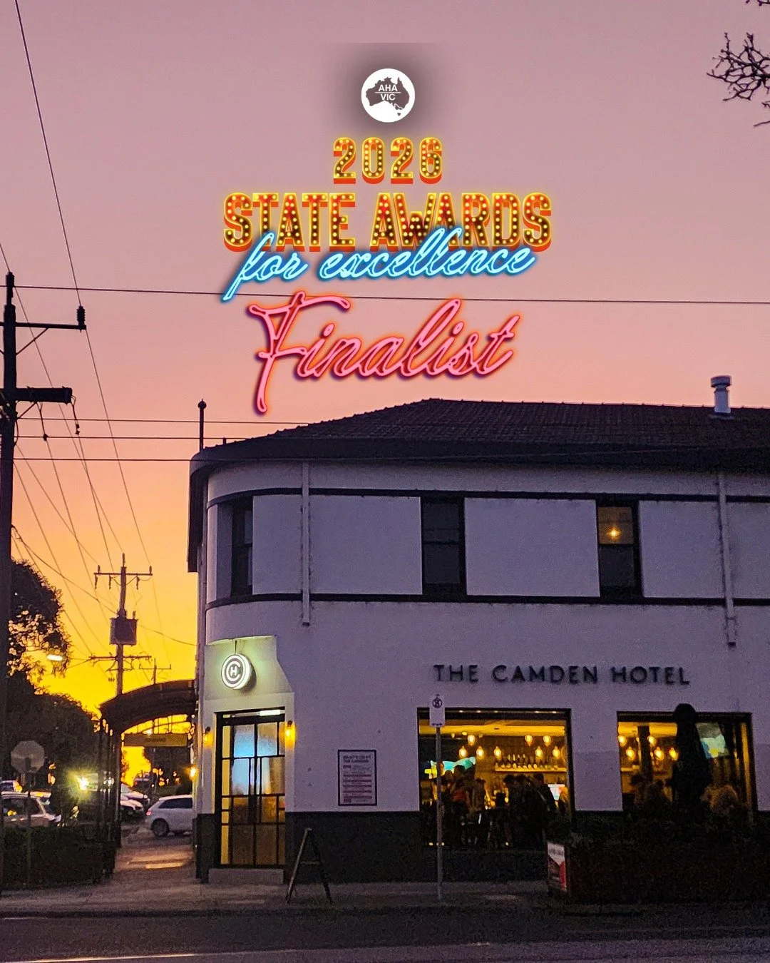 We&rsquo;re incredibly proud to share that The Camden Hotel has been named a finalist in THREE categories 🎉
- Chef of the Year
- Best Gaming Venue &ndash; Metropolitan
- Best Pub Restaurant &ndash; Metropolitan

Stay tuned as we head to the @aha_vic