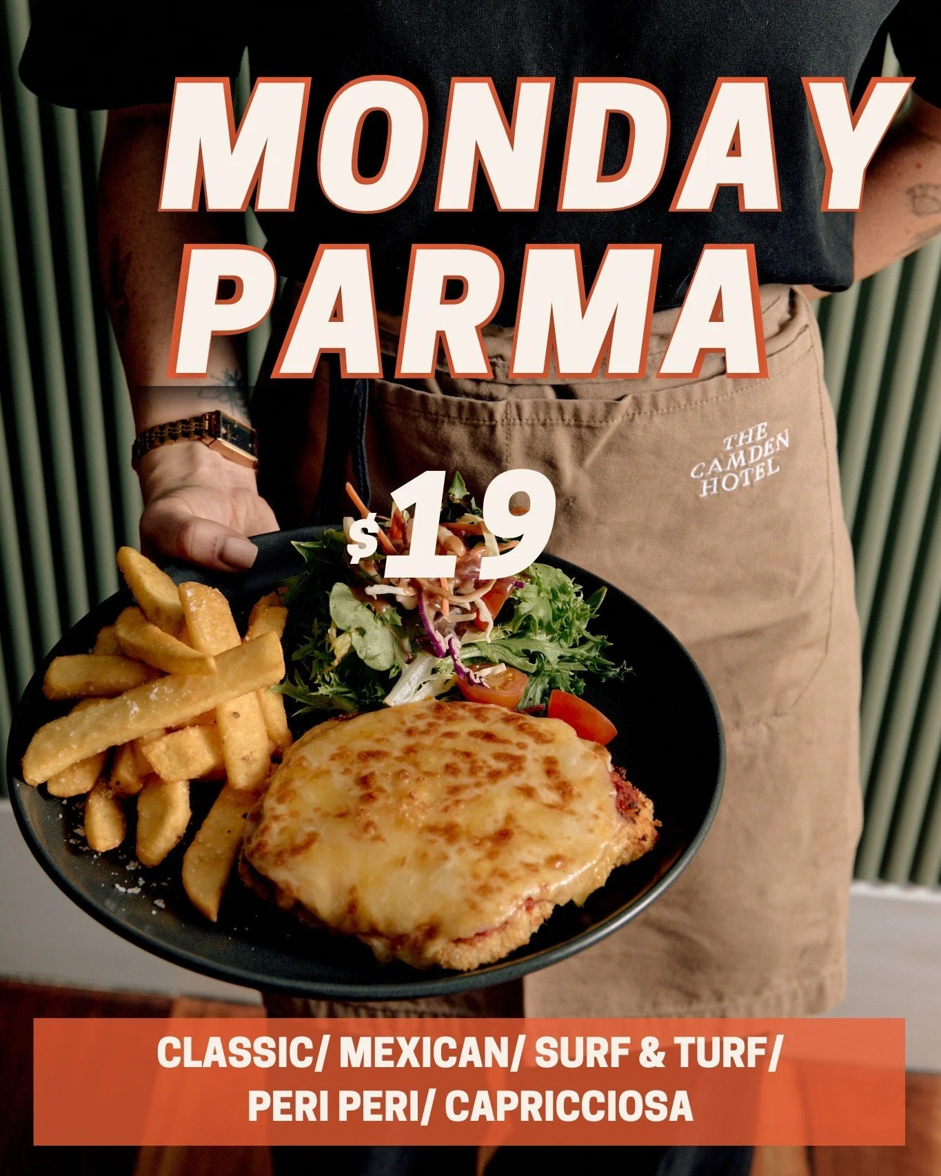 The Monday Parma is back and better than ever with the new updates! Don't miss out. Book vour table now!

#thecamden #mysterymonday #deals #specialdeals #promo #discount #cheapeatsmelbourne #pub #localpub #dealoftheday #beer #goodfood #locallove #mel