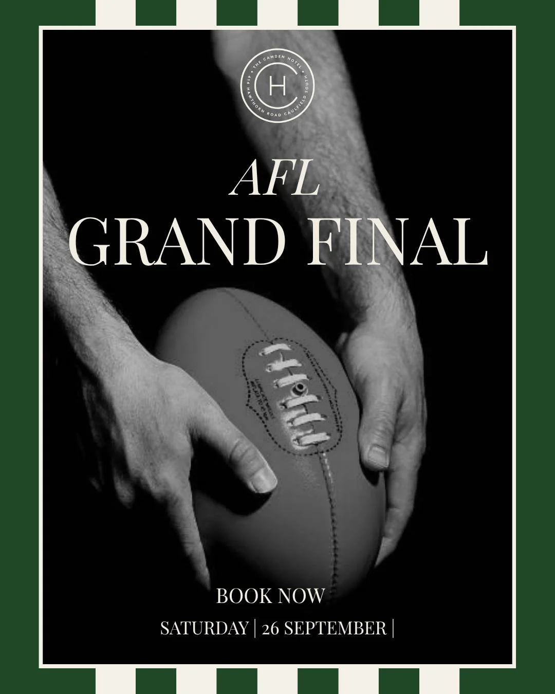 Nowhere we&rsquo;d rather be on Grand Final day! Come spend it with us at The Camden!

Footy live and loud, a pub full of fans and your mates around the table. Join us on September 26 for our $49 food and drinks package, with prizes up for grabs.

Yo