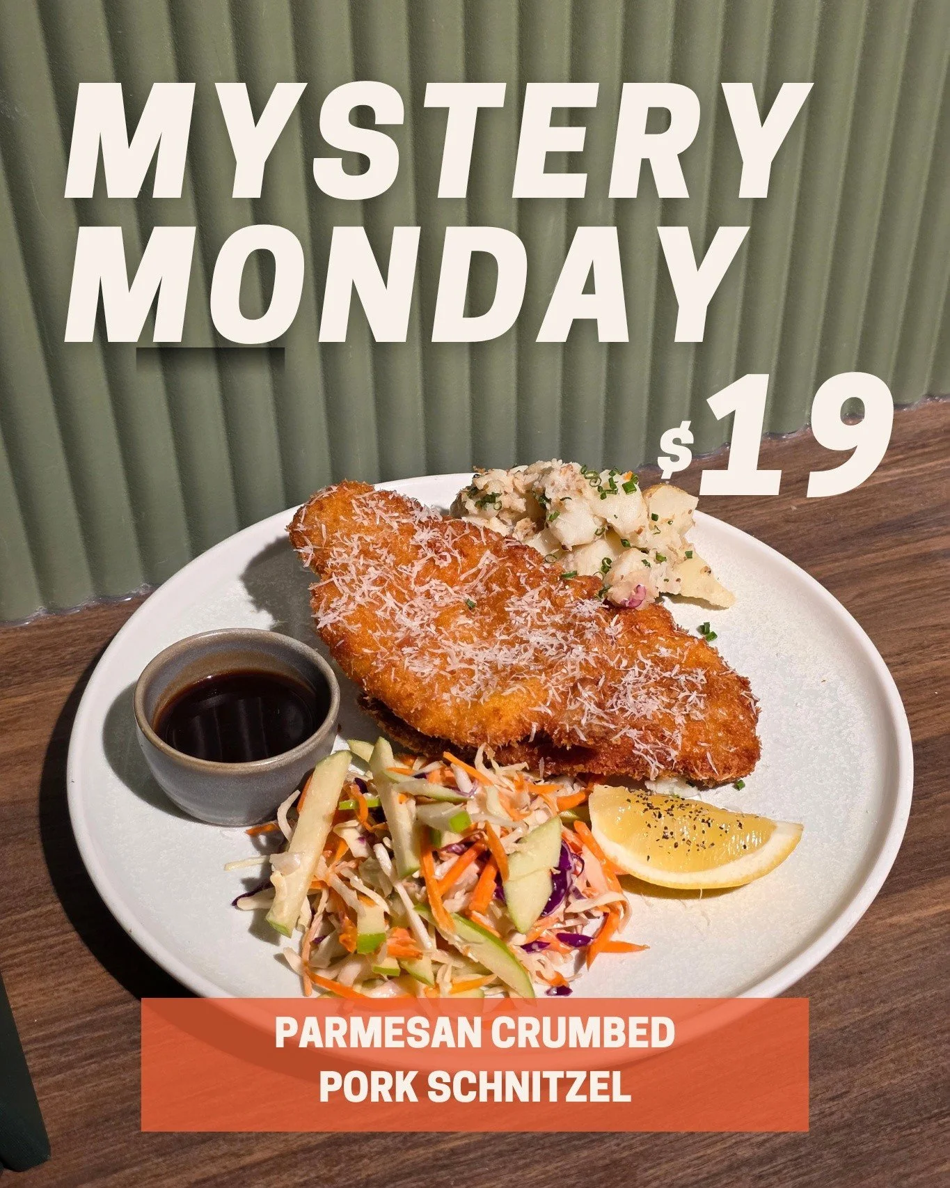 Mystery Monday is on at Camden!

Parmesan crumbed pork schnitzel, crisp apple salad and smashed mustard chat potatoes, all for $19. Hard to beat that on a Monday. Come join us!

#thecamden #mysterymonday #promo #pubmeal #localpub #deal