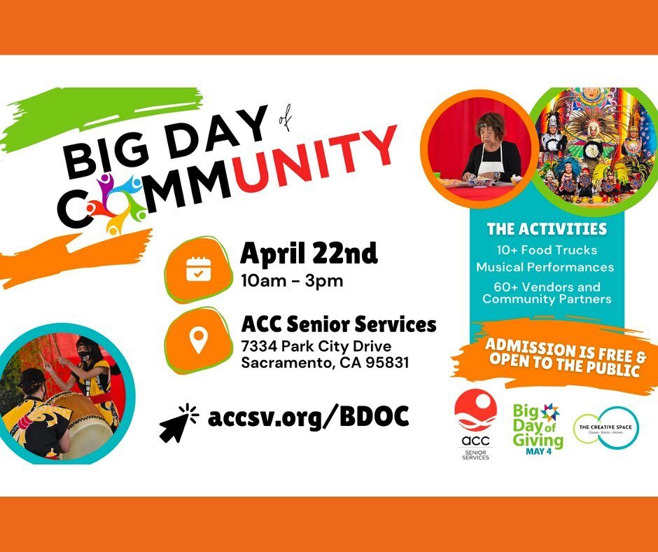 We&rsquo;re so excited to share our next event! We&rsquo;re partnering with ACC Senior Services for their Big Day of Community on Saturday, April 22nd. 

Join us for ACC&rsquo;s Big Day of Community to celebrate our seniors and their cultures and tra