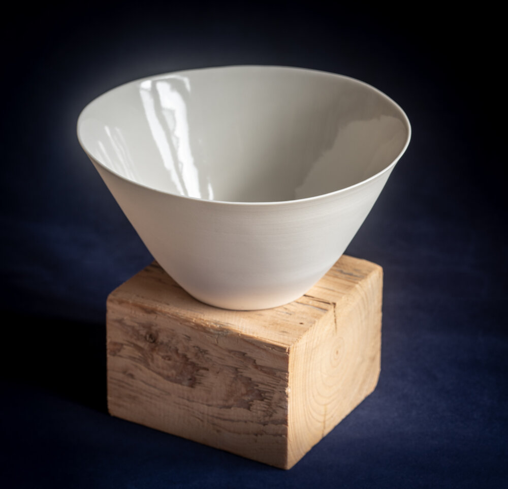 Large White Porcelain Conical Bowl by Becky Mackenzie (Porcelain)