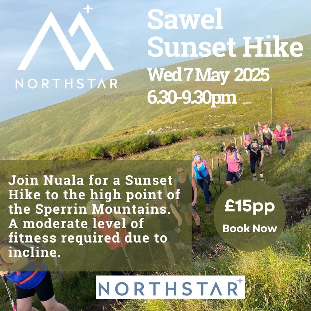 Come join our &ldquo;Sawel Sunset Hike&rdquo; on Wednesday 7th May 2025 from 6.30-9.30pm.

Nuala will lead you on an evening&rsquo;s hike to the County High Point of County Derry and County Tyrone. Sawel Mountain stands tall at 676m in the Sperrin Mo