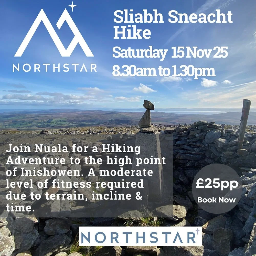 Join Nuala on Saturday 15 November 2025 on a splendid linear hike to the summit of Sliabh Sneacht - the highest point on the Inishowen Peninsula at 615m.

As we climb, the terrain will shift from hillside tracks to soft springy bog and then onto more