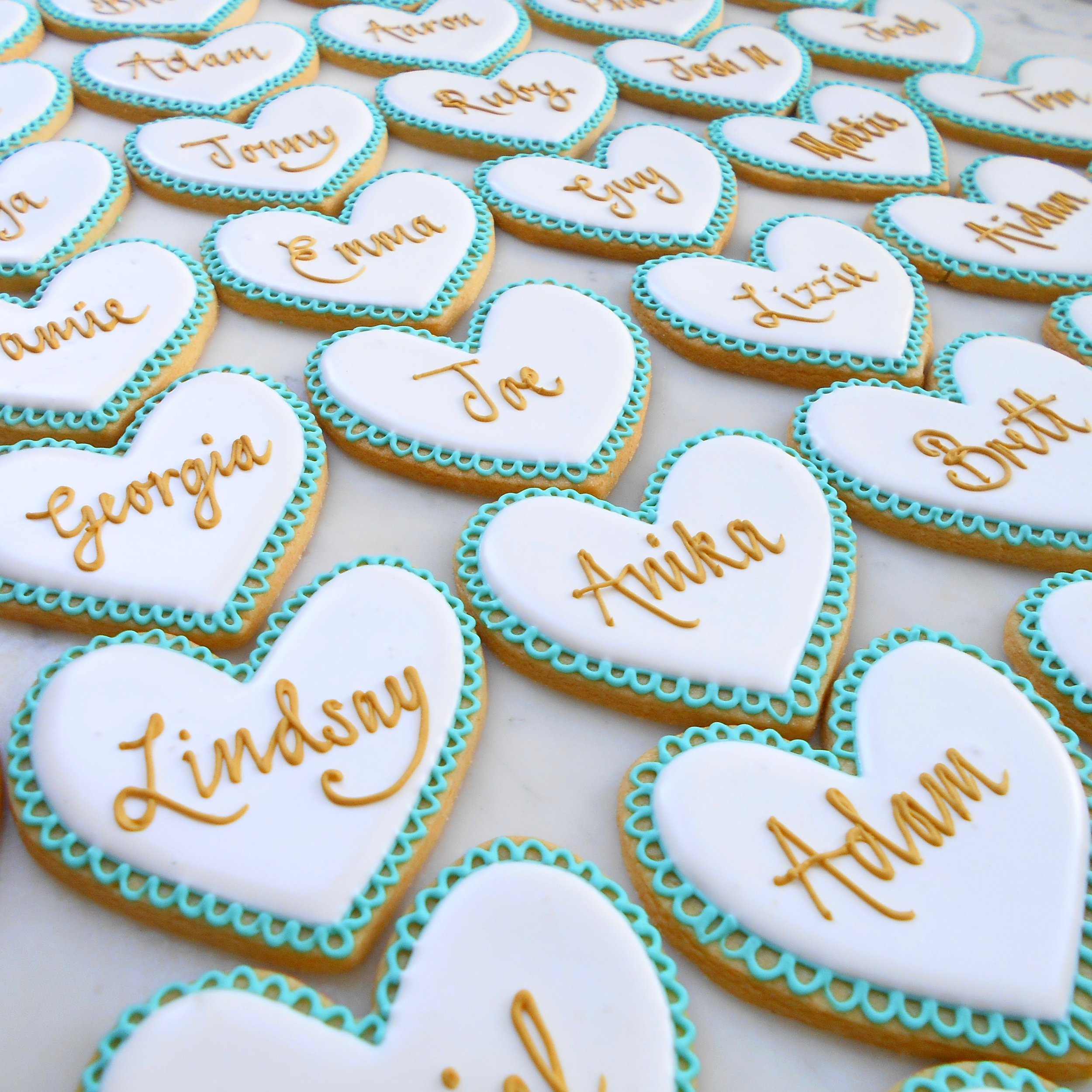 Wedding Guest Hearts, white turquoise