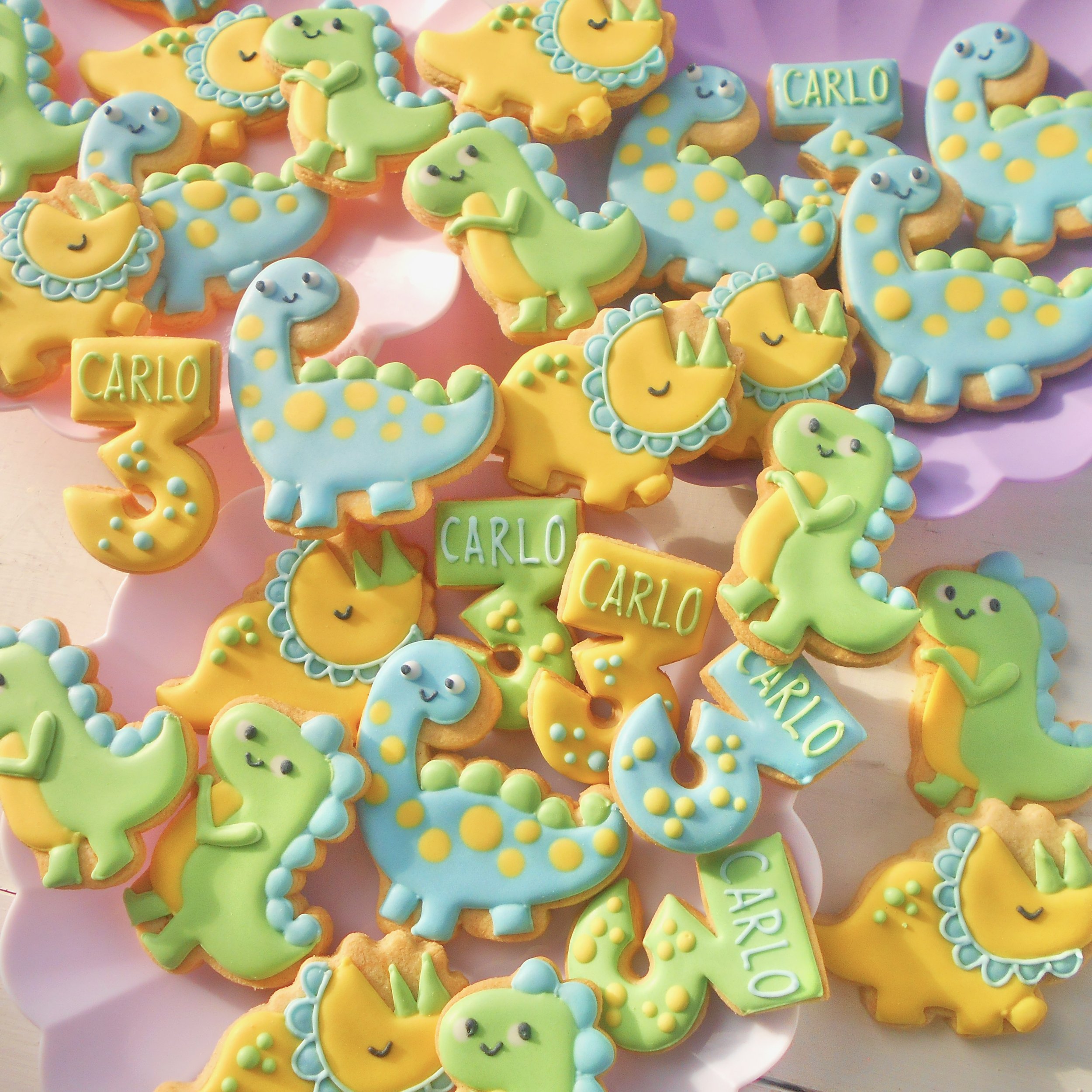 Cute Dinosaur biscuits for Carlo's 3rd birthday by TAKE THE BISCUIT
