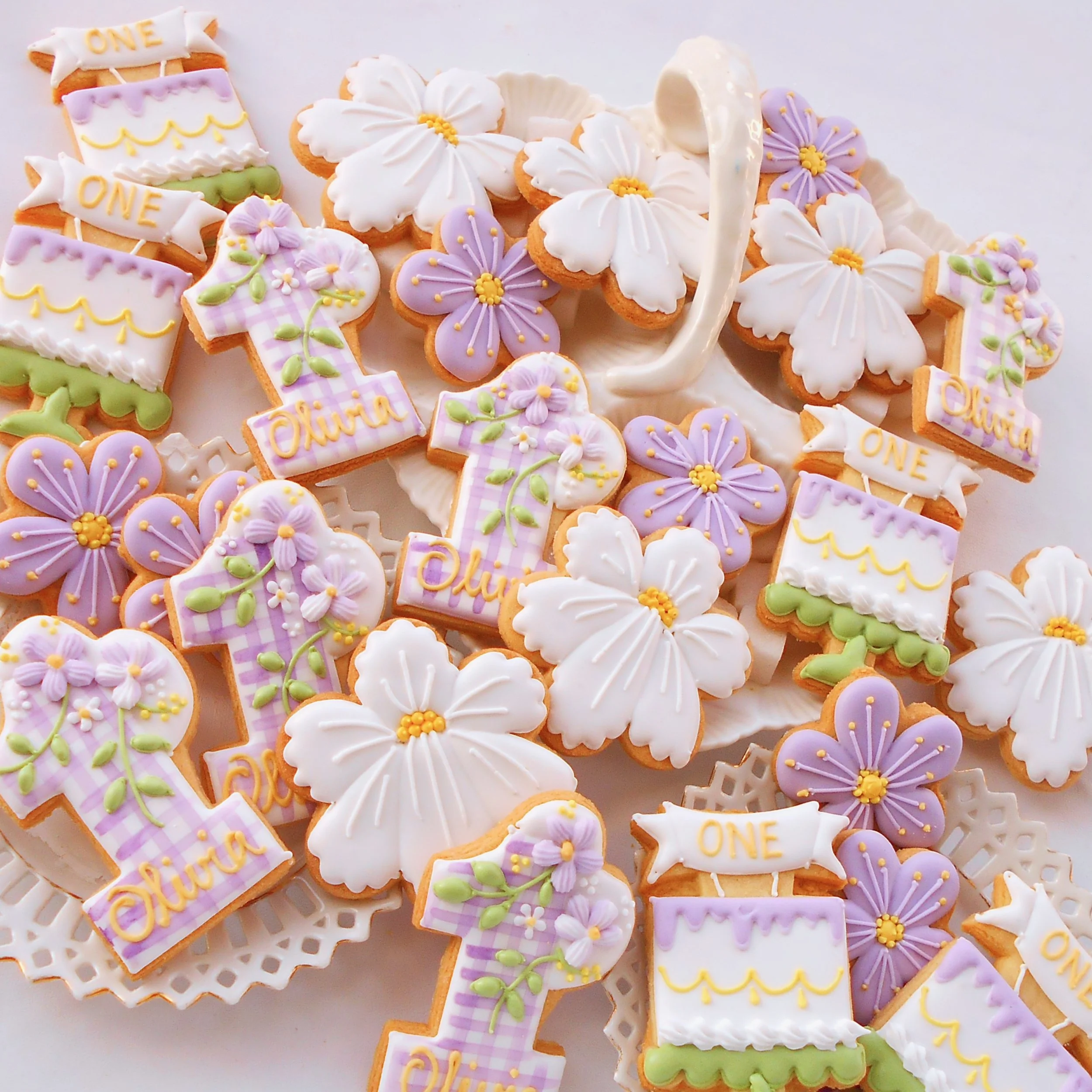 Lilac gingham Olivia's 1st birthday