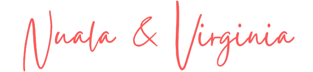 Text reading "Nuala & Virginia" in red cursive font on a black background.