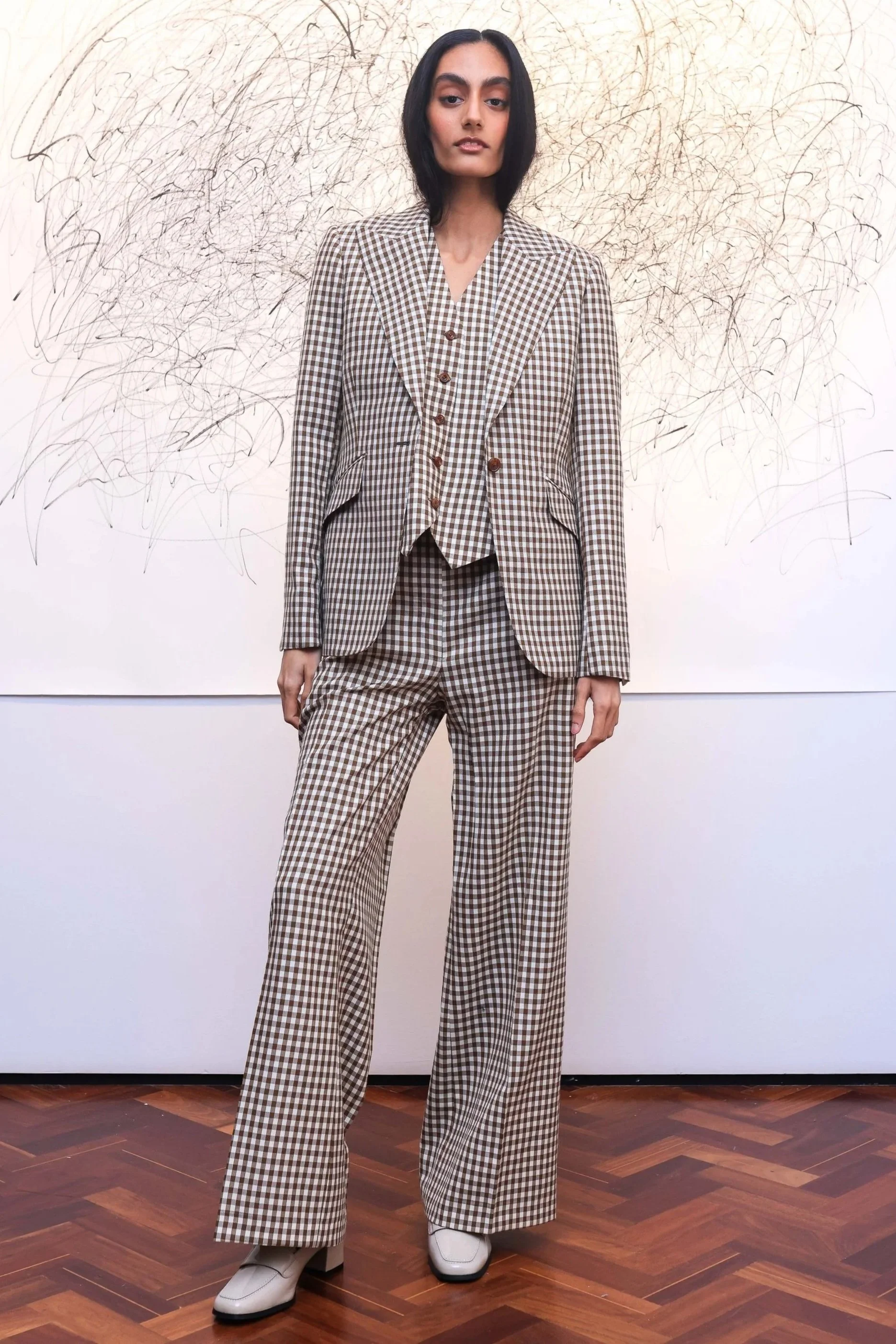 Brown checked three piece suit