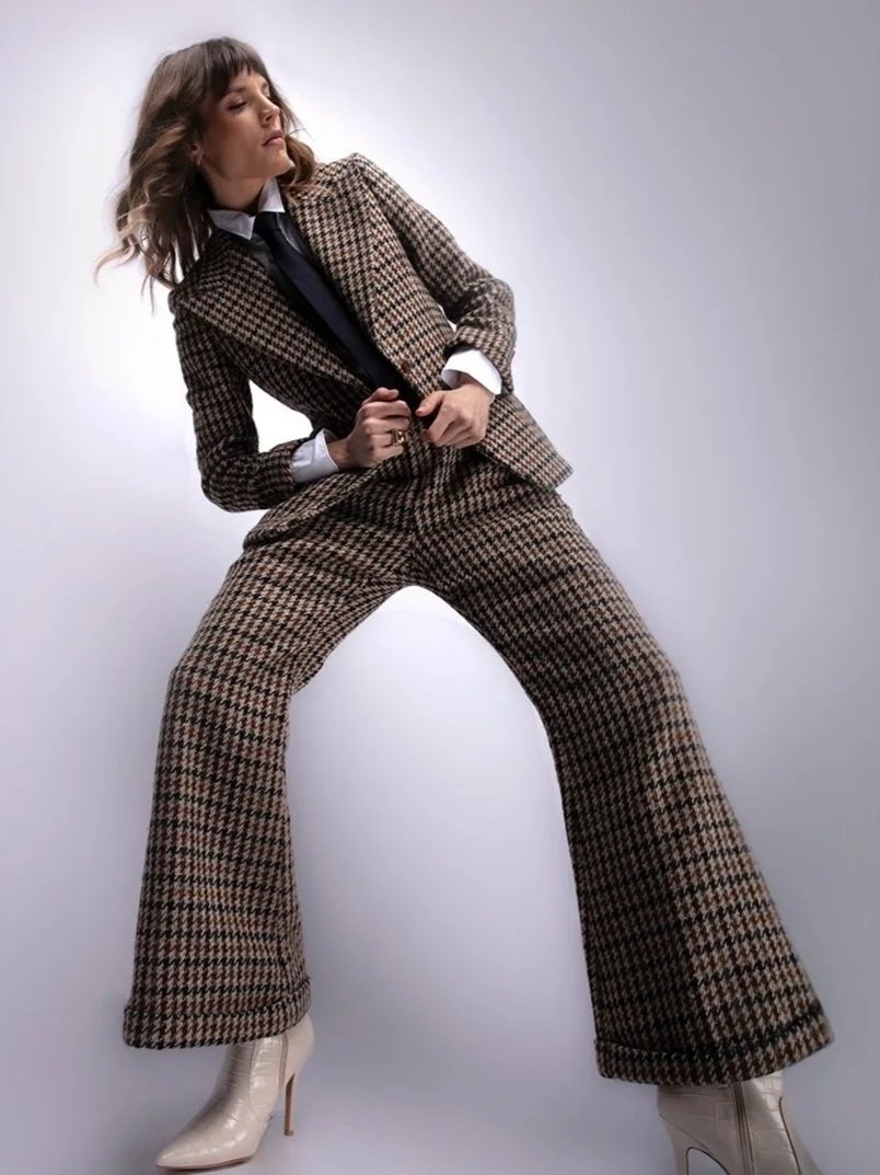 Donegal tweed houndstooth women's suit.