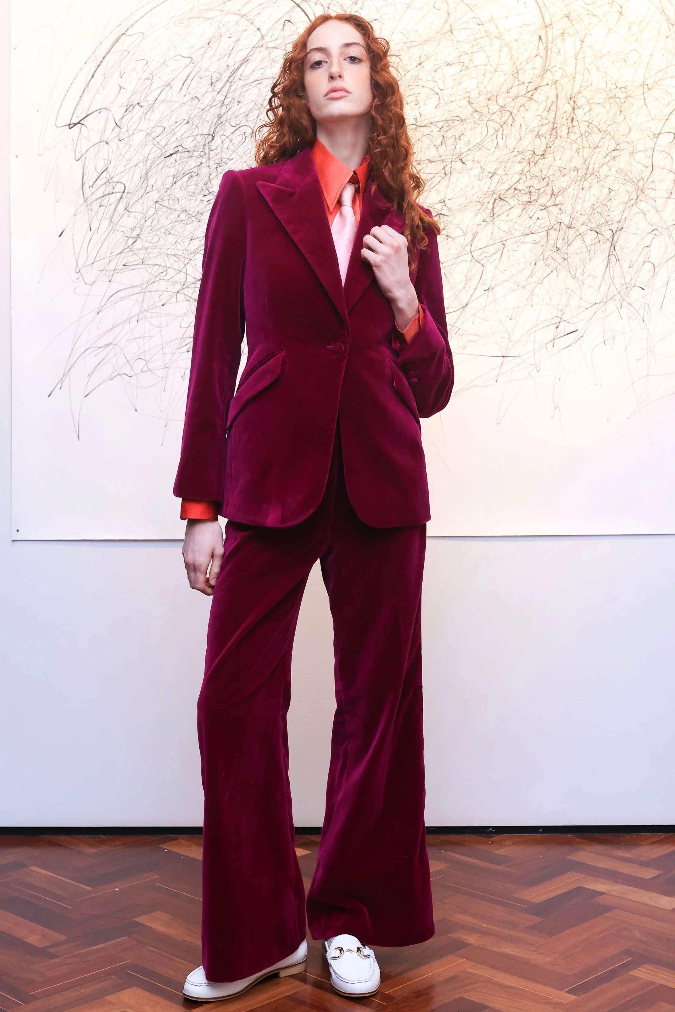 Pink velvet two piece suit