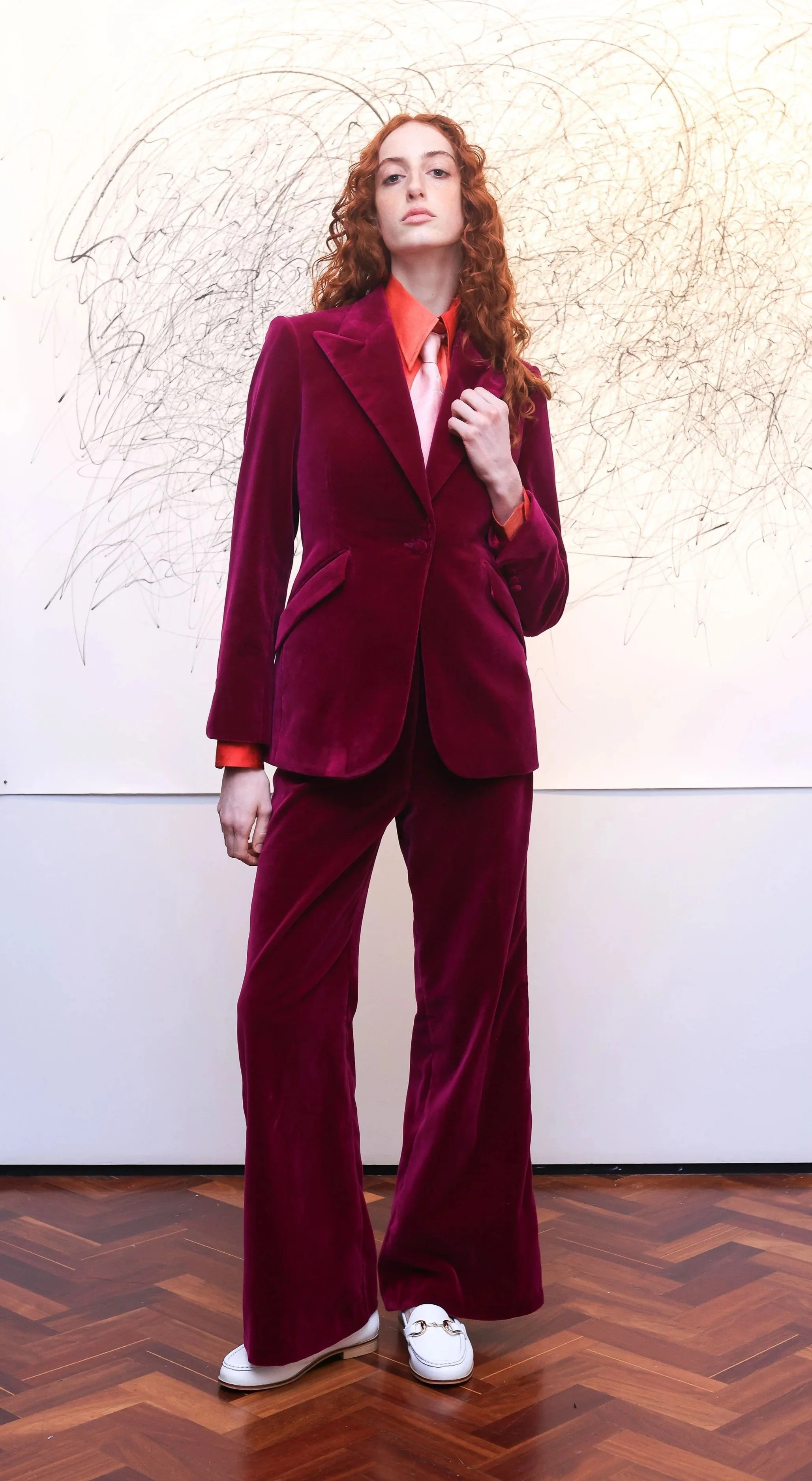 Pink velvet two piece suit