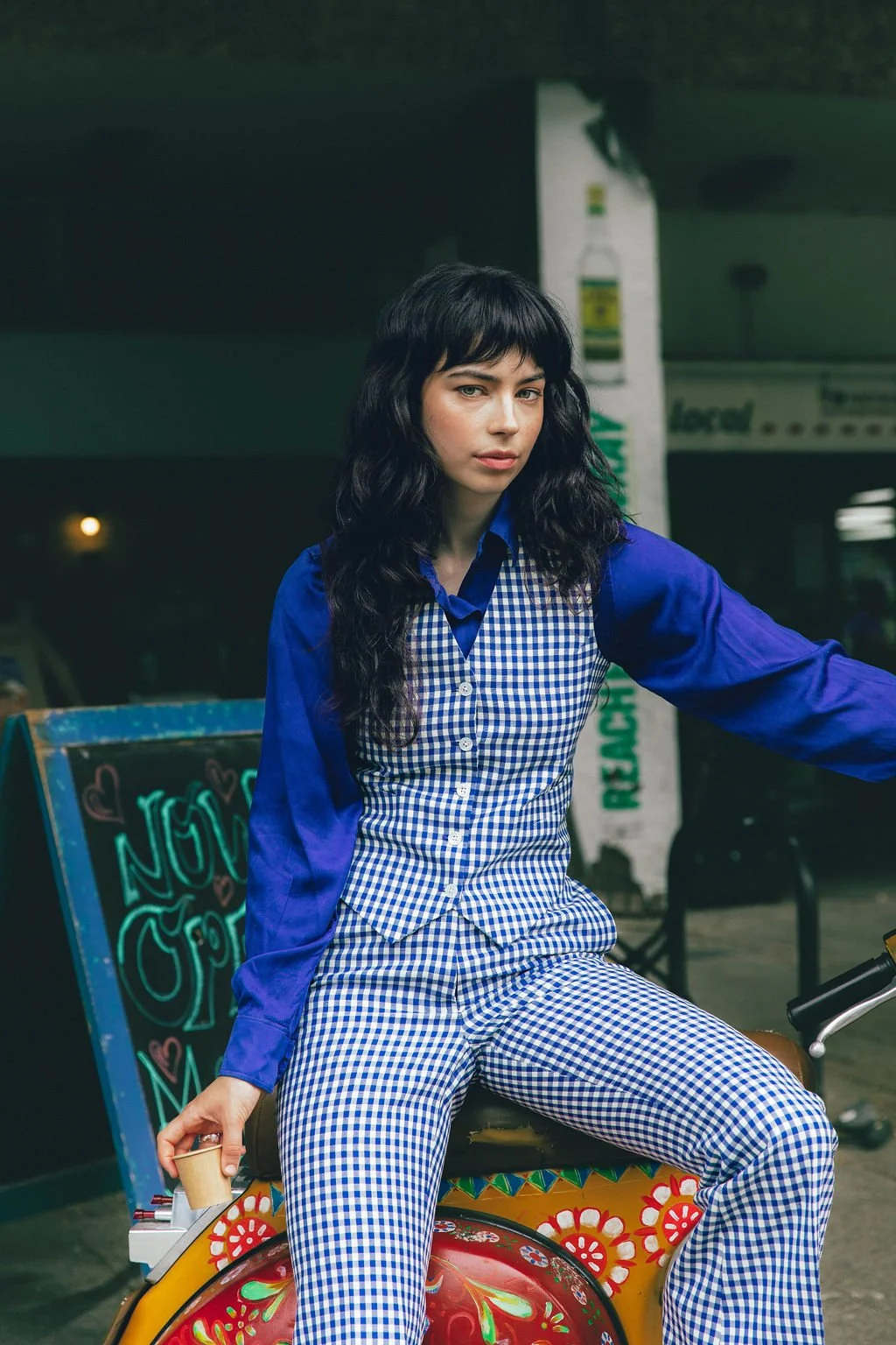 The Social Butterfly three piece suit in blue checked gingham.