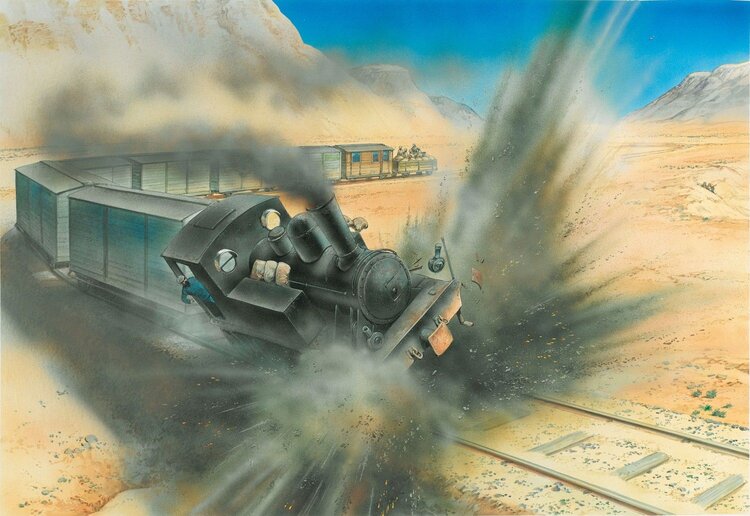Art showing an attack against the Ottoman Hejaz Railway