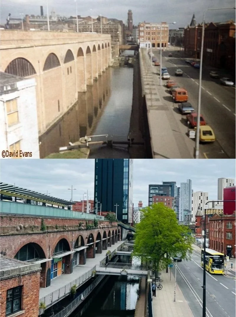 From the bridge over Whitworth Street West, connecting Deansgate railway station to Manchester Central