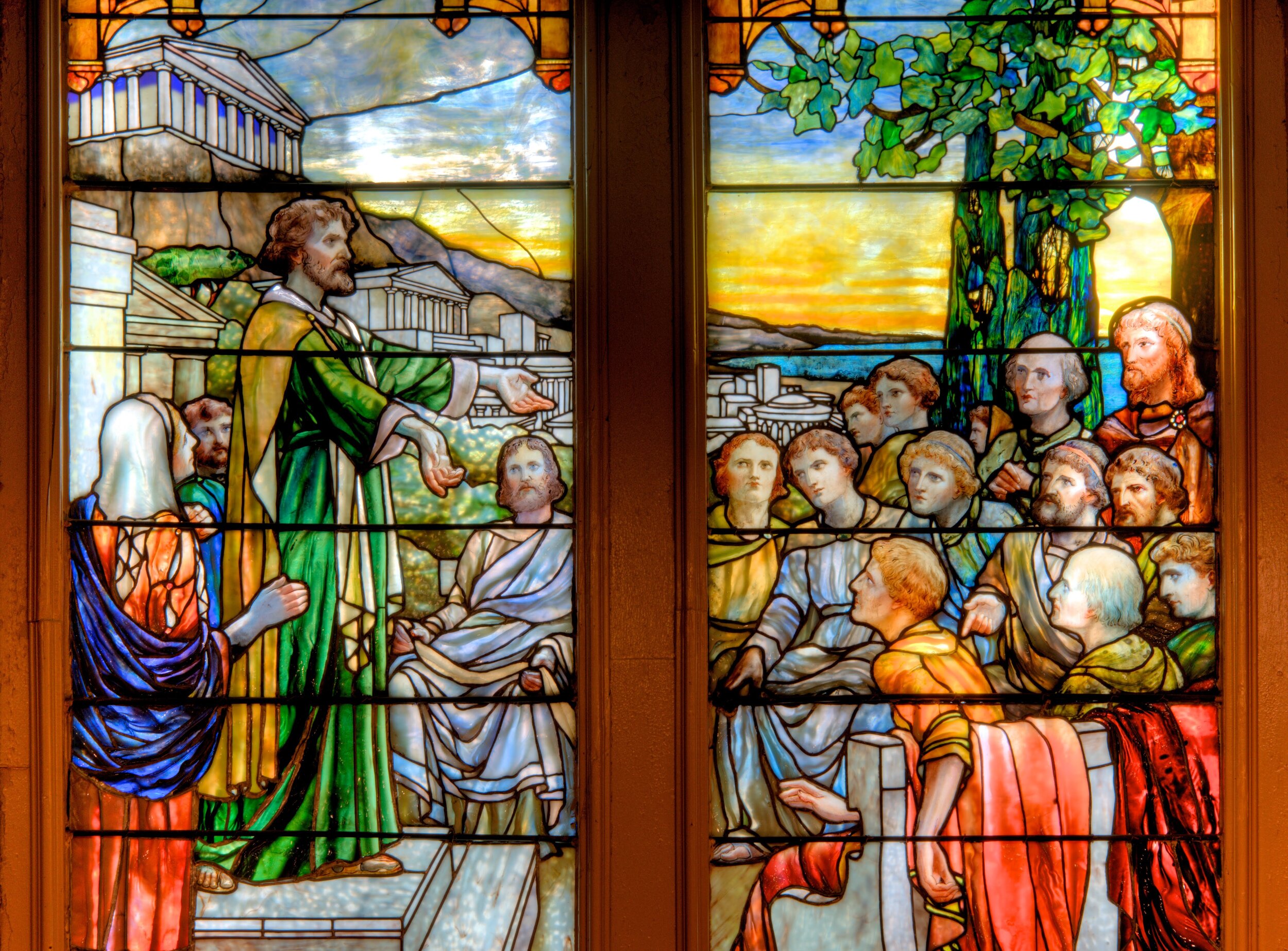 St. Paul preaching on the Hill of Mars in Athens (L. C. Tiffany &amp; Co., installed 1897)