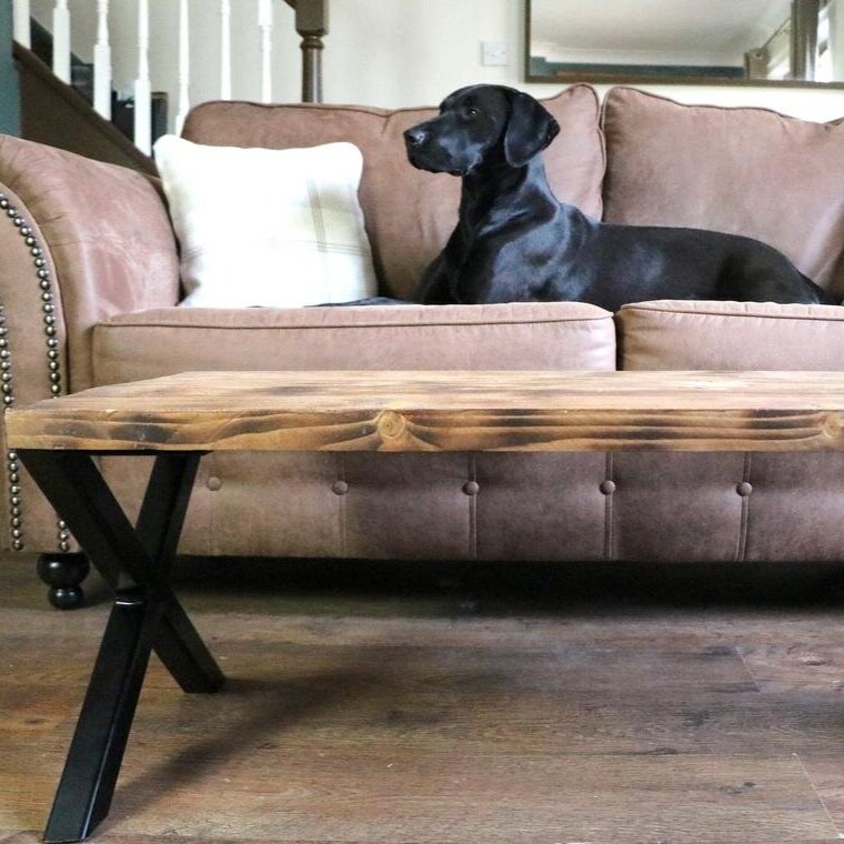 Rustic Wooden Coffee Table With Metal X, Wooden X Leg Coffee Table
