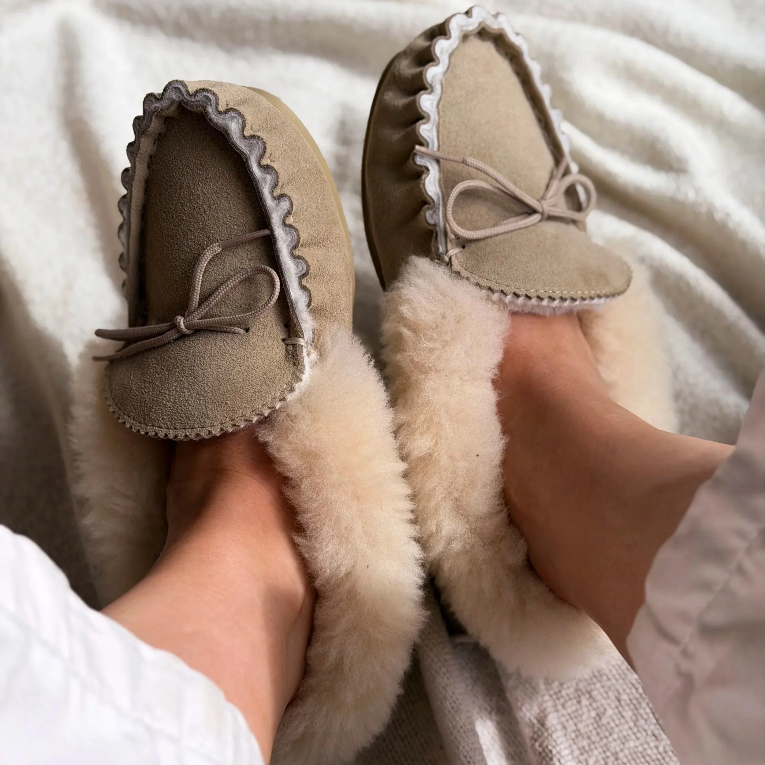 Ladies Sheepskin Moccasins with PVC Sole