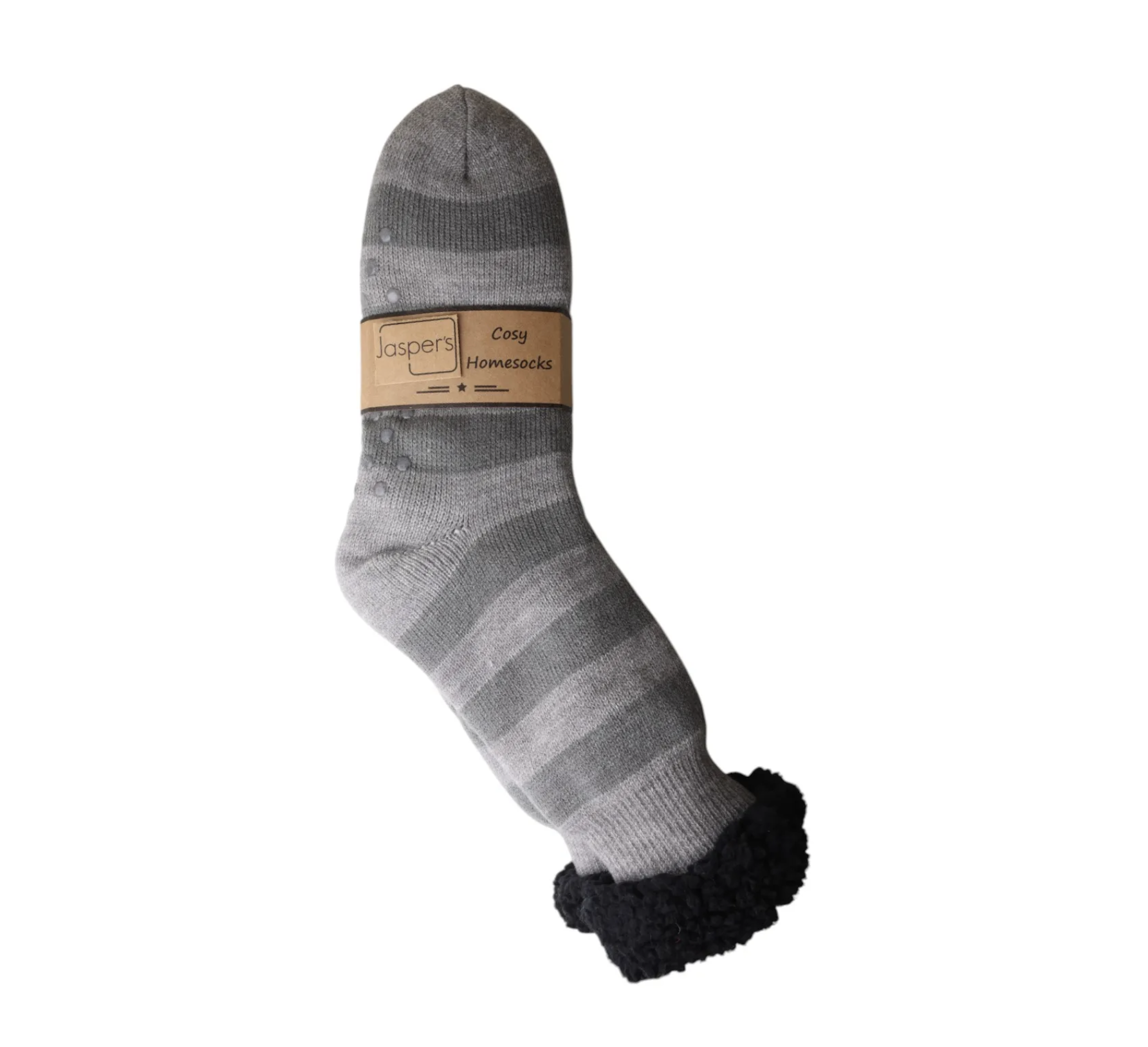 Cosy Slipper Socks | Grey & Charcoal Stripe
