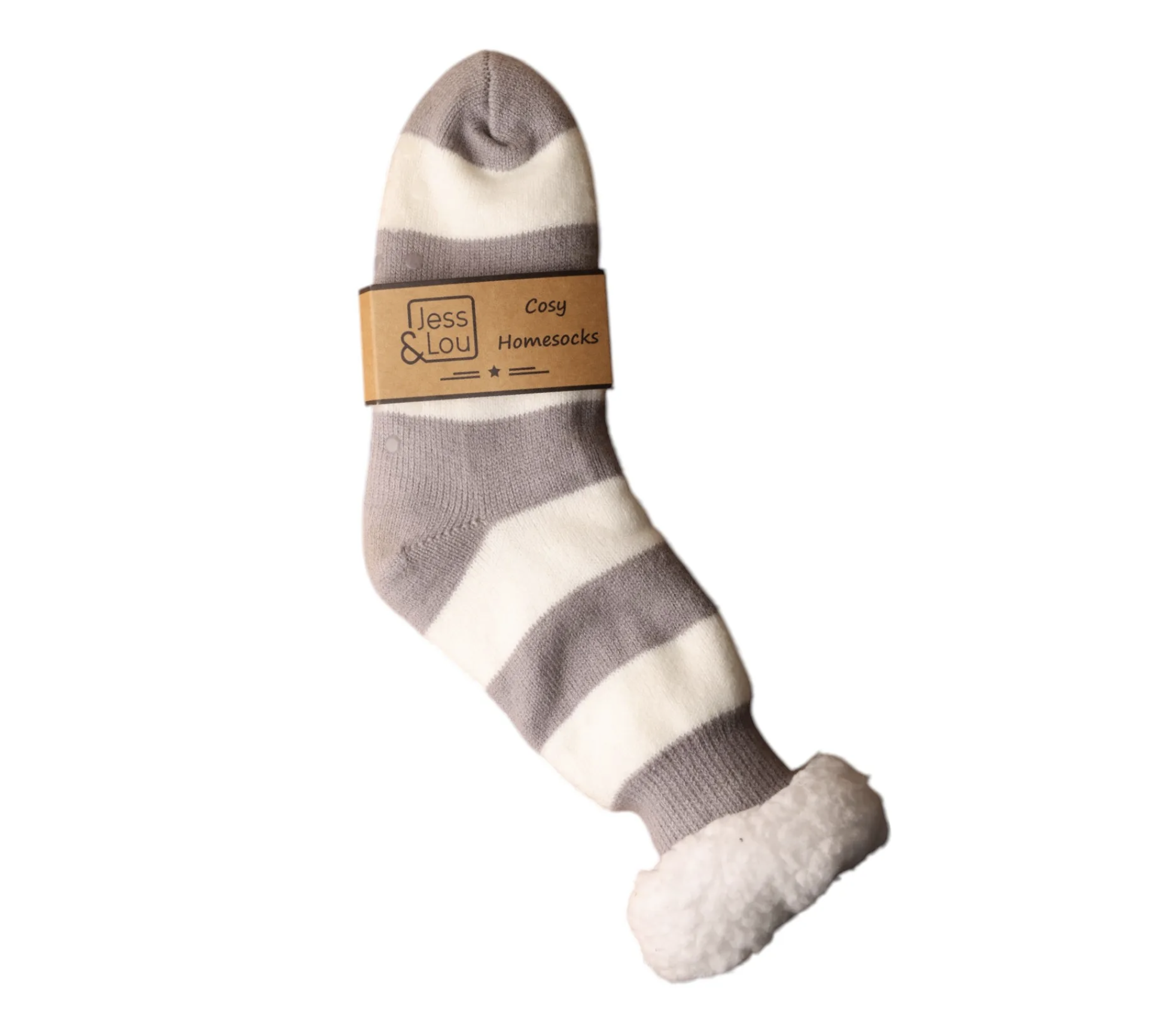 Cosy Slipper Socks | Grey & White Stripe