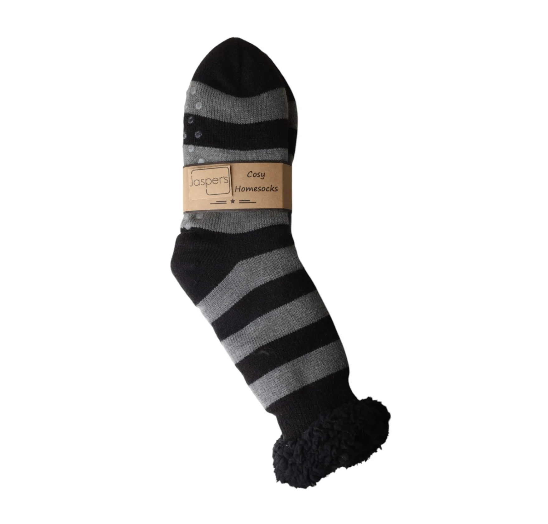 Cosy Slipper Socks | Black & Grey Stripe