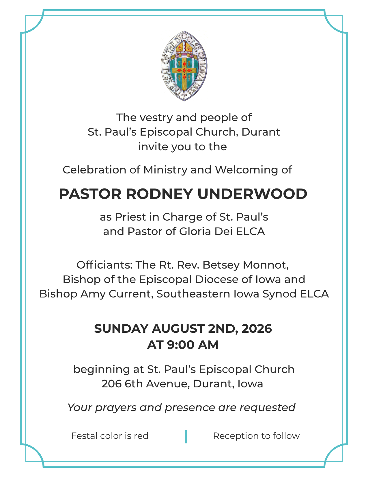 Celebration of Ministry and Welcoming of Pastor Rodney Underwood