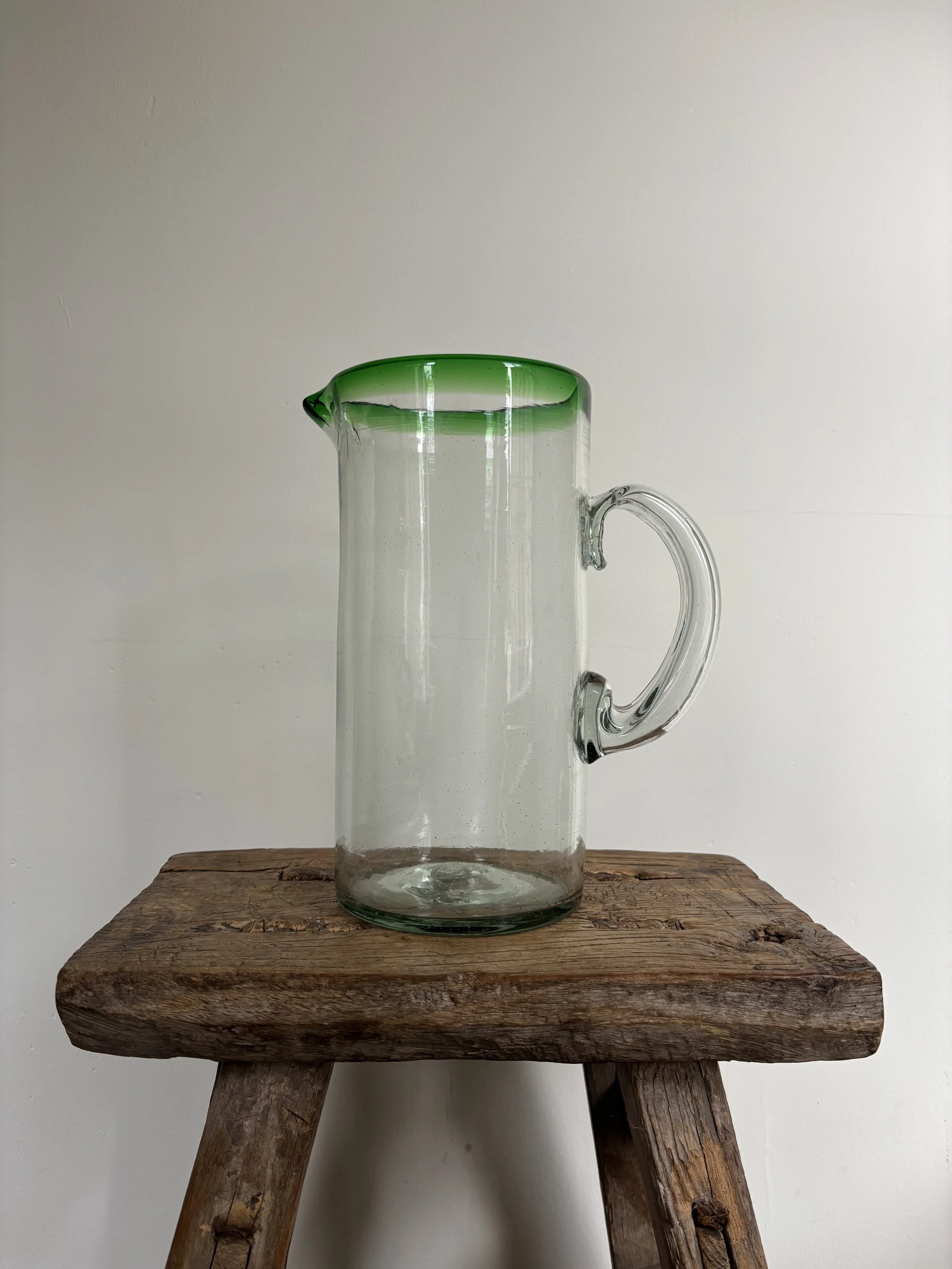 Recycled Glass Jug with Grass Green Rim