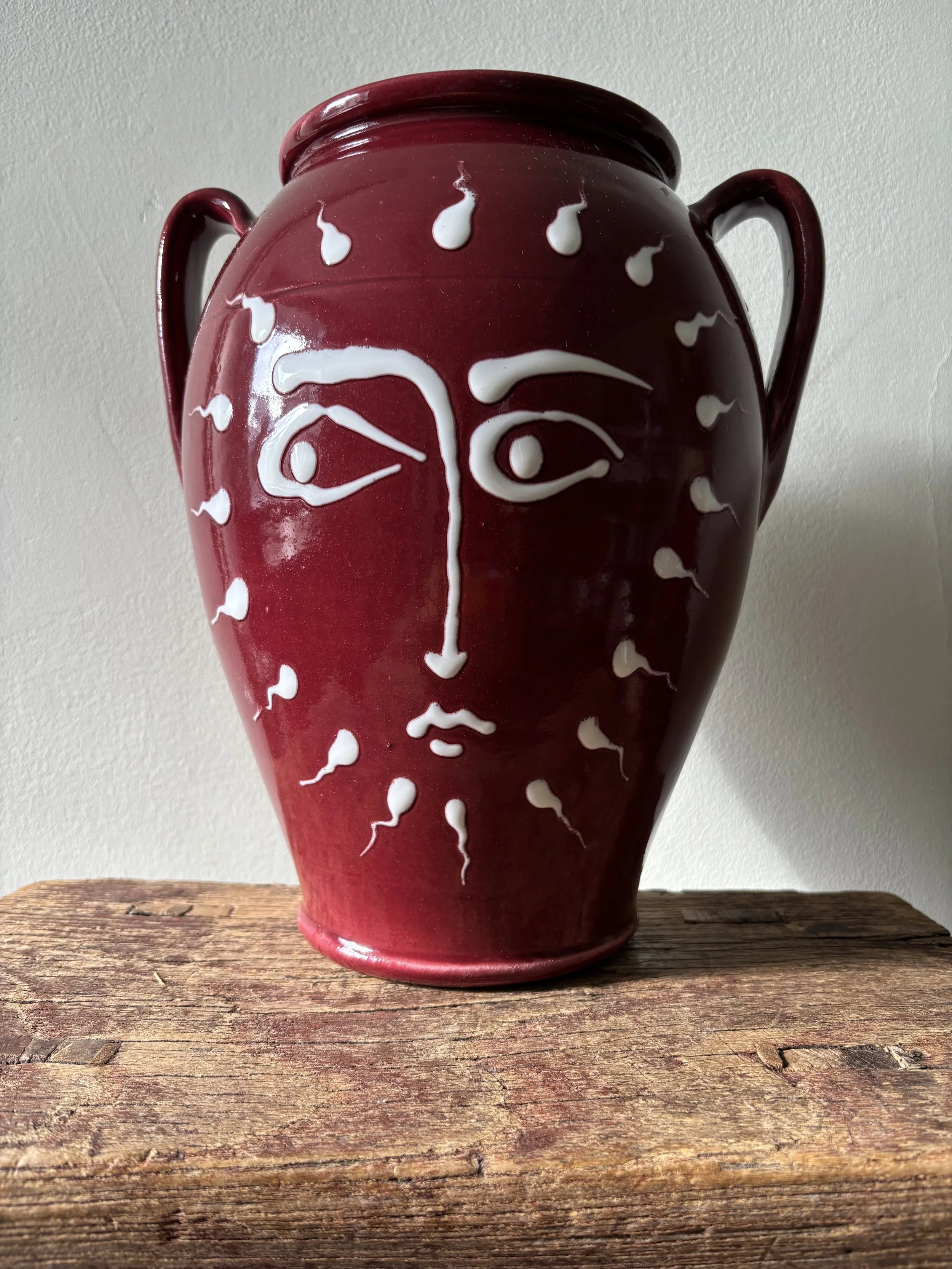 Hand Painted Anphora in Ruby.