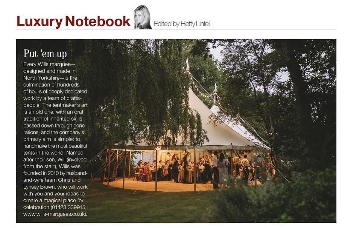 We&rsquo;re thrilled to see @willsmarquees featured in February&rsquo;s edition of @countrylifemagazine!

As exclusive providers of Wills Marquees, we&rsquo;re extremely proud to be a part of the network and to service weddings and events in the Nort
