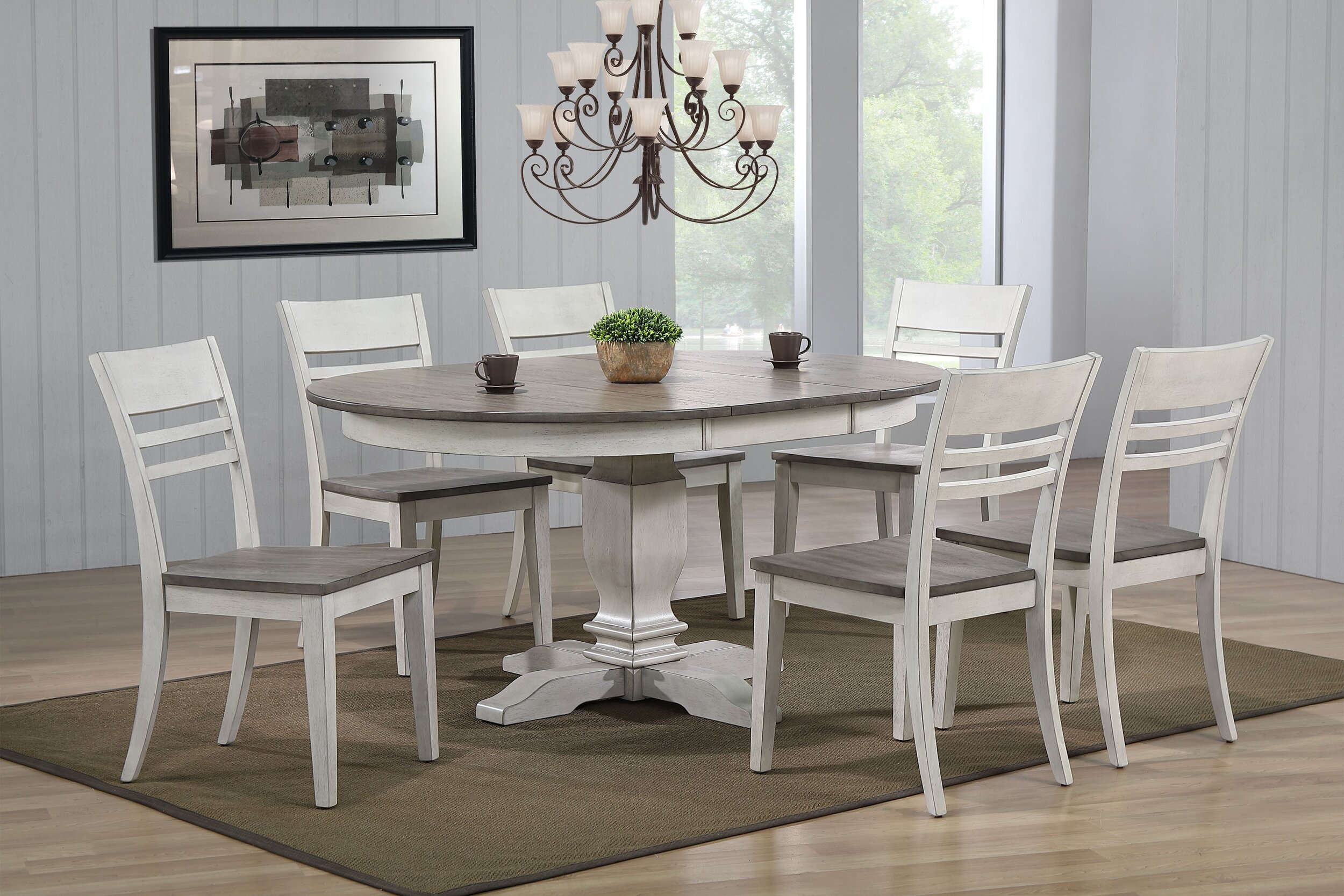 45"x45"x63" Transitional Ash & Stormy White (7-Piece Dining Set)