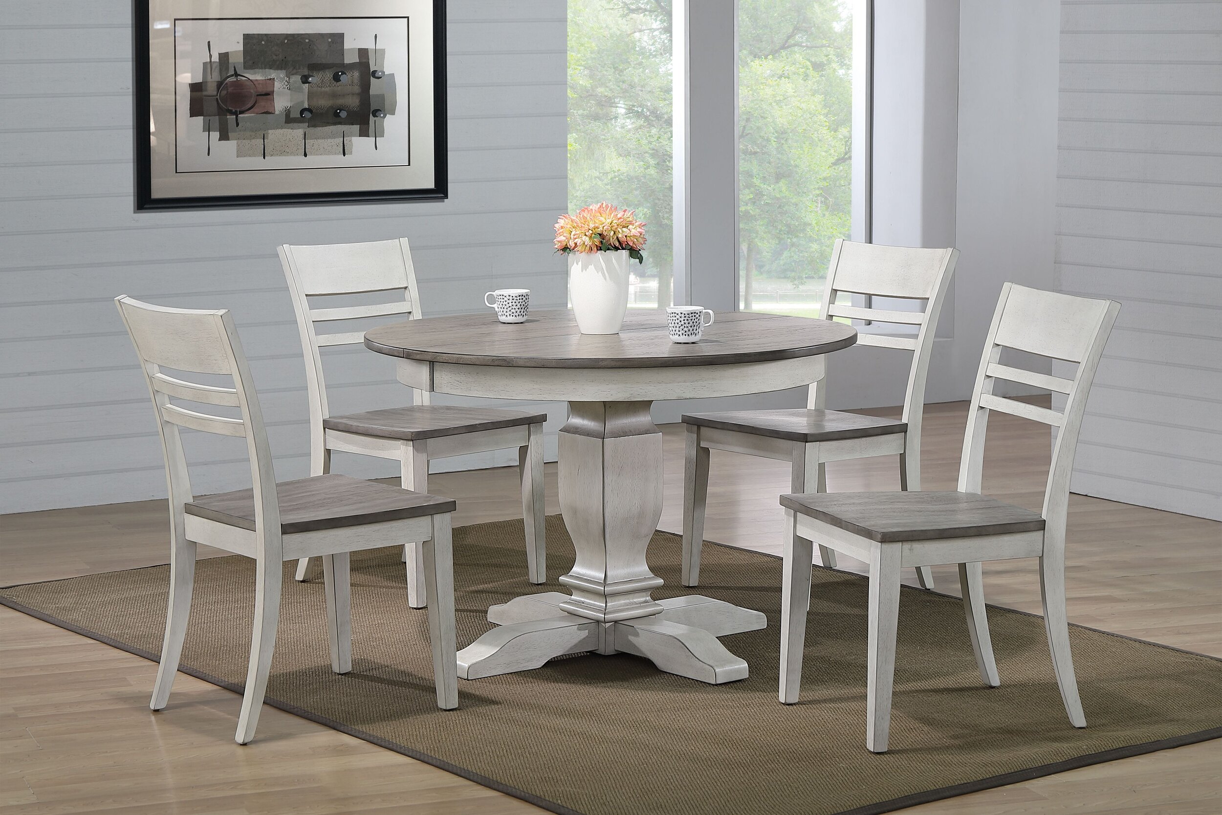 45"x45"x63" Transitional Ash & Stormy White (5-Piece Dining Set)