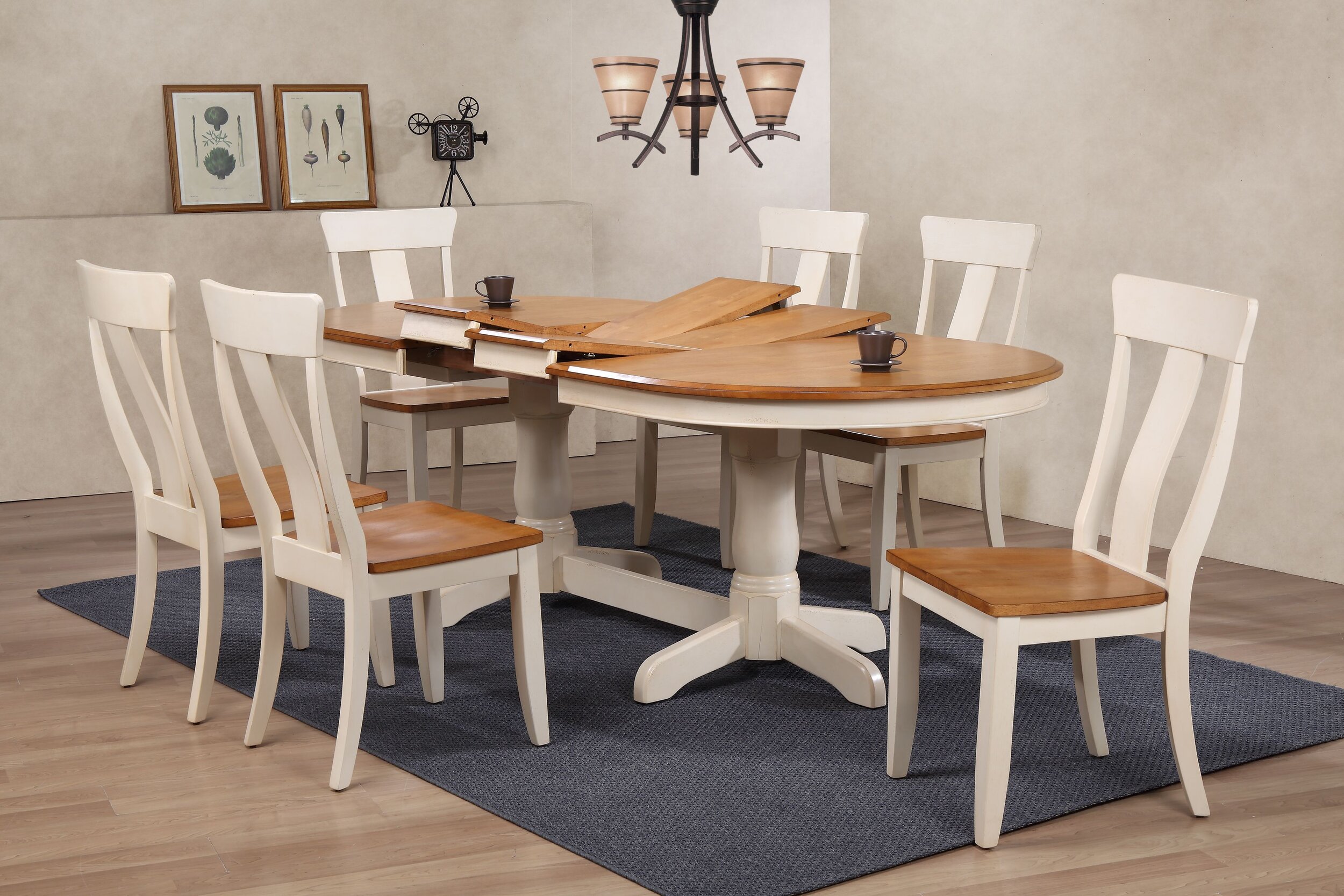 42"x66"x78"x90" Oval Antiqued Caramel/Biscotti Panel Back (7-Piece Dining Set)