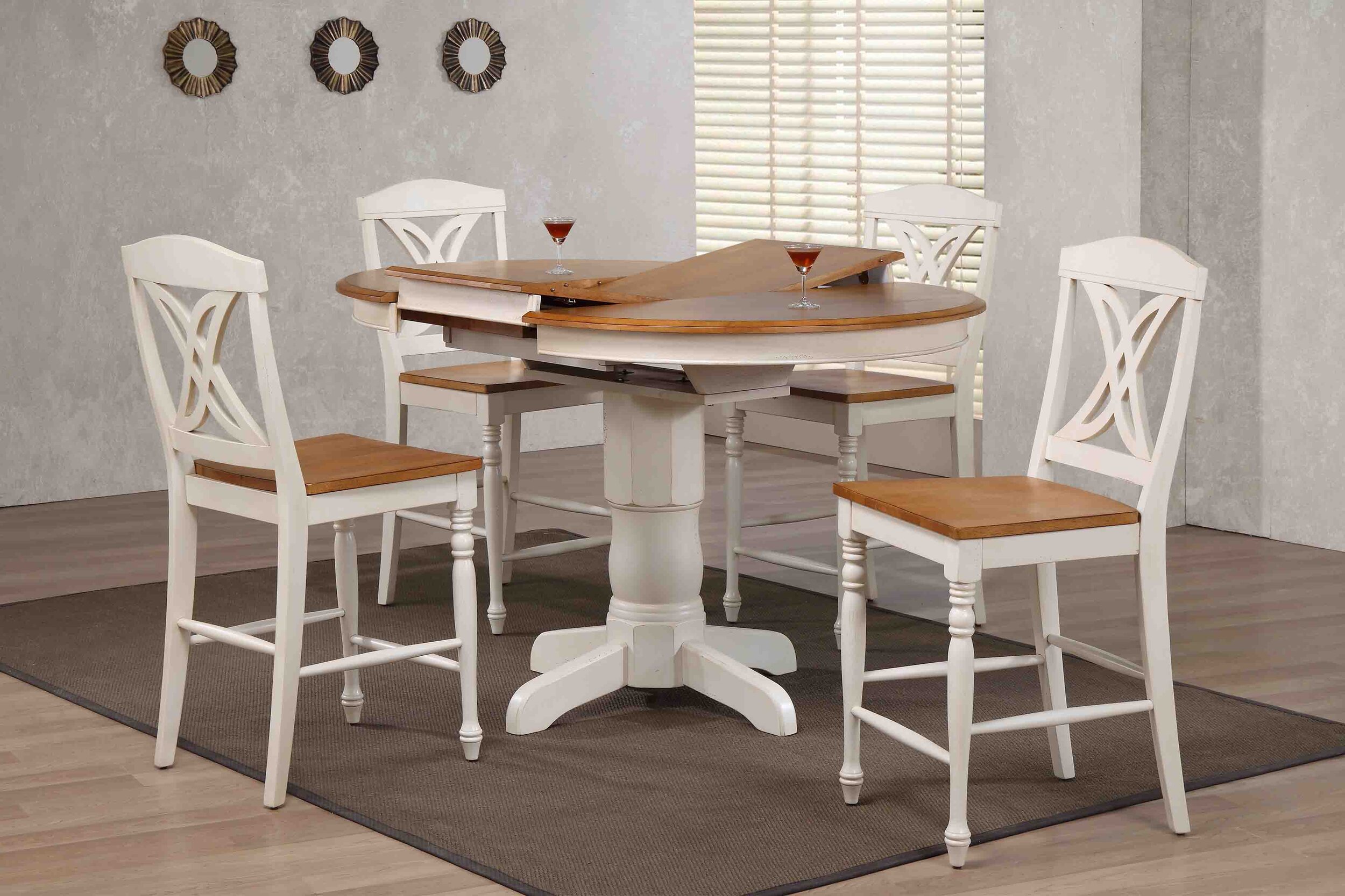 42"x42"x60" Antiqued Caramel/Biscotti Butterfly Back Counter Height 5-Piece Dining Se