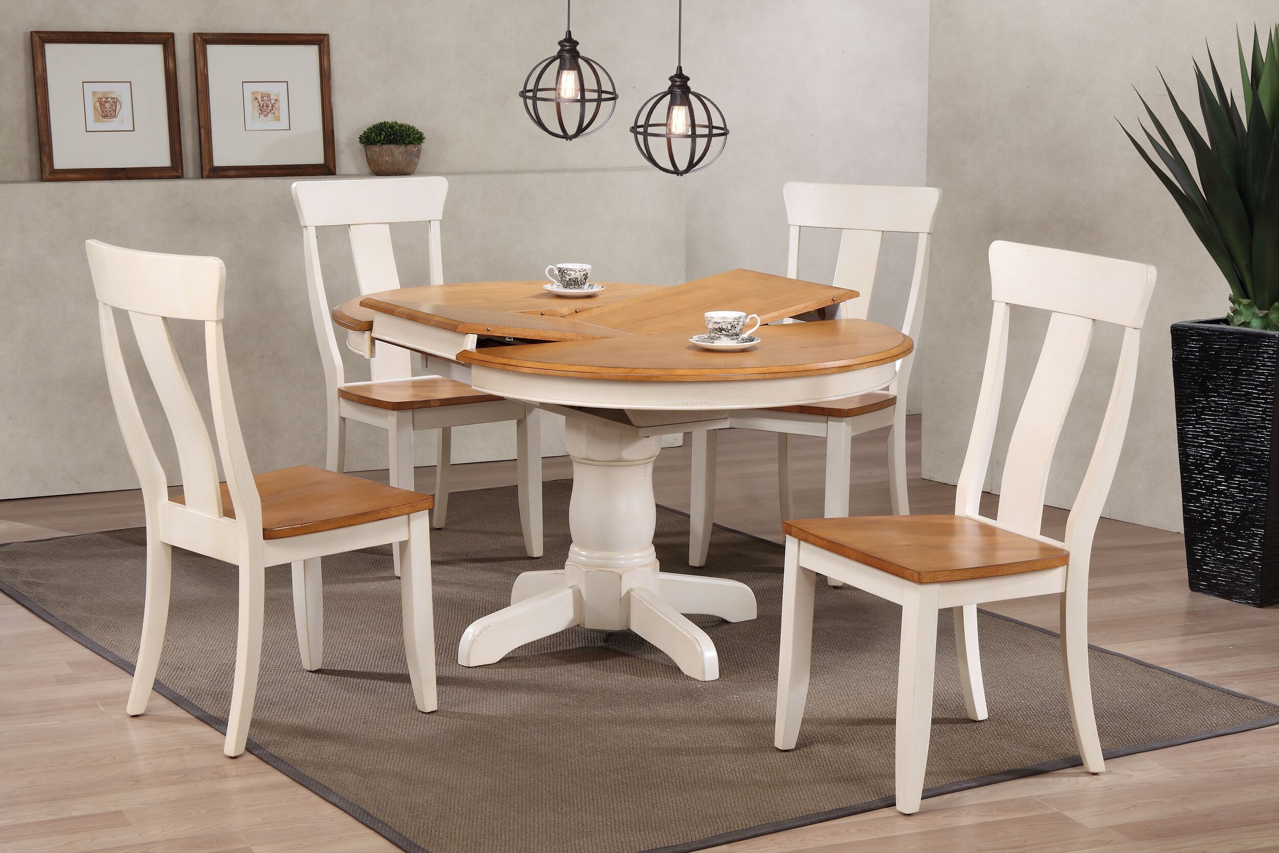 42"x42"x60" Round Antiqued Caramel/Biscotti Panel Back (5-Piece Dining Set)