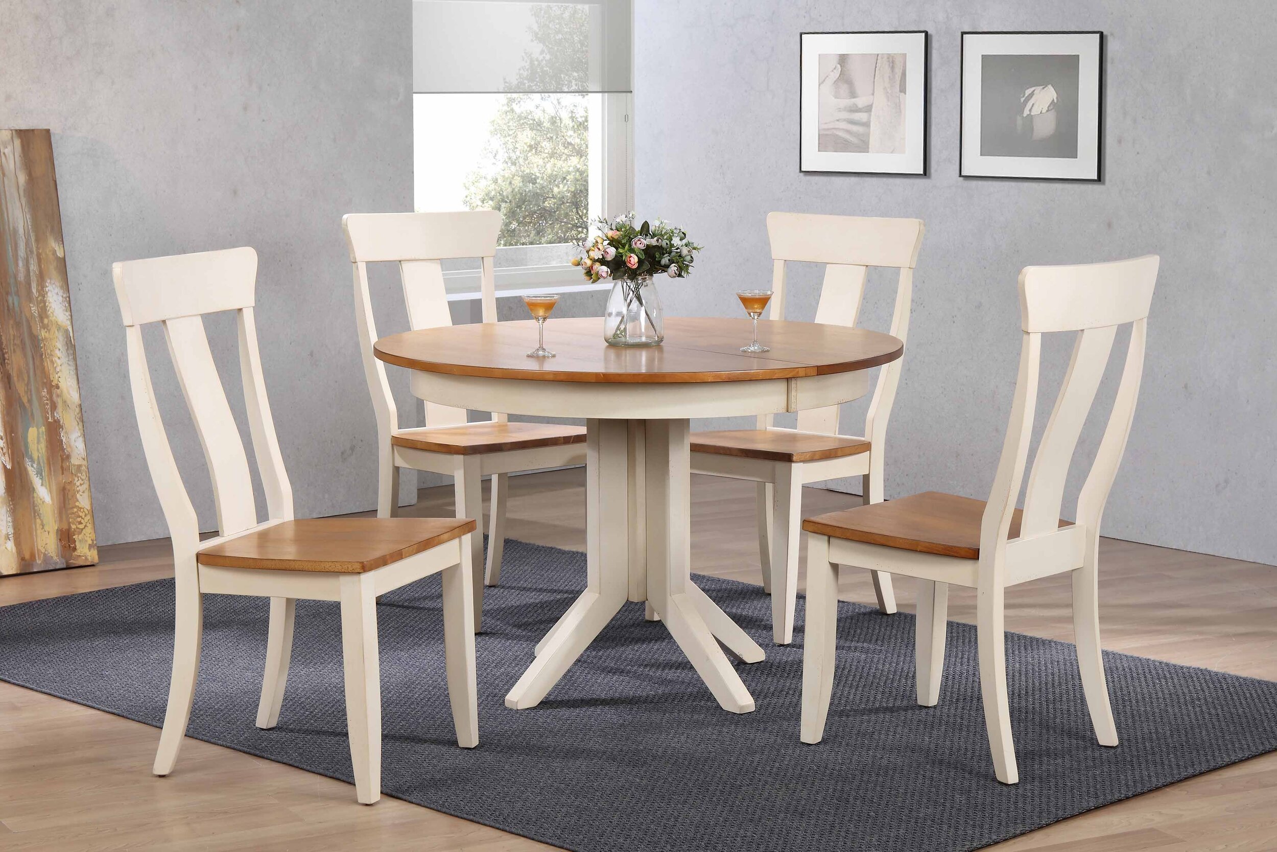 45"x45"x63" Contemporary Antiqued Caramel/Biscotti Panel Back (5-Piece Dining Set)