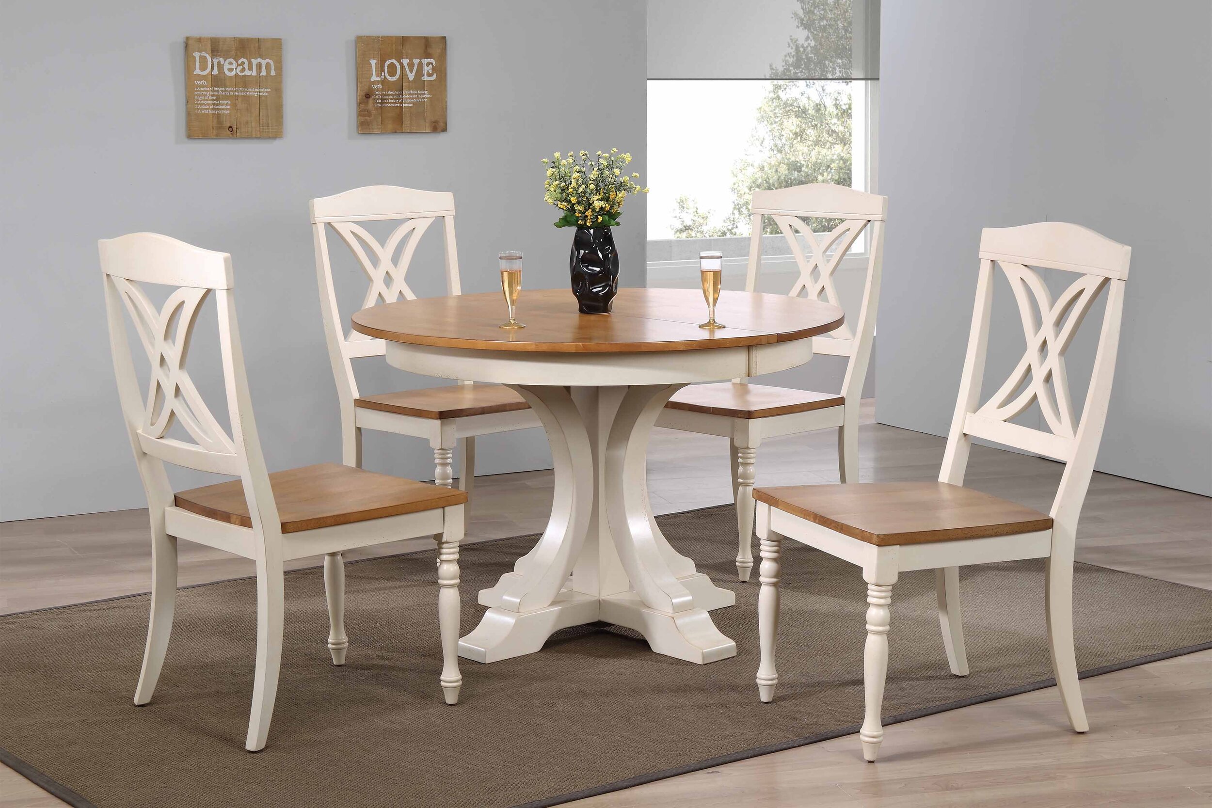 45"x45"x63" Deco Antiqued Caramel/Biscotti Butterfly Back (5-Piece Dining Set)