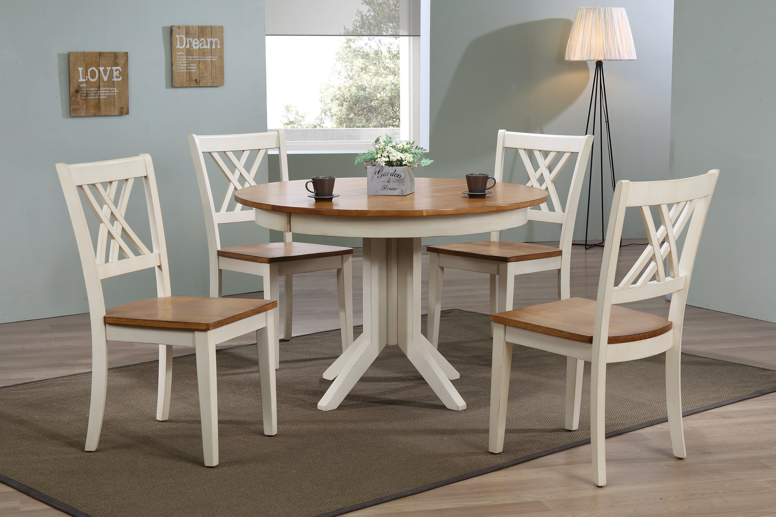 45"x45"x63" Contemporary Antiqued Caramel/Biscotti Double X-Back (5-Piece Dining Set)