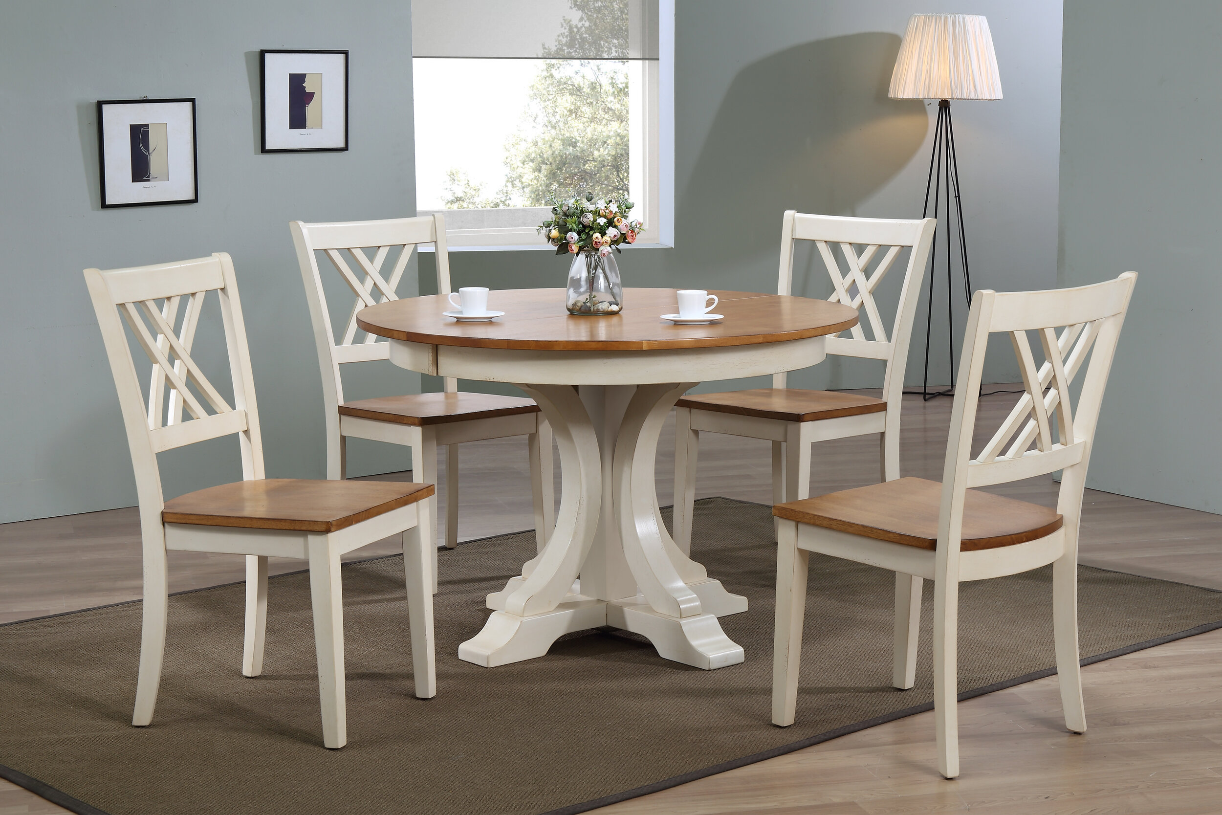 45"x45"x63" Deco Antiqued Caramel/Biscotti Double X-Back (5-Piece Dining Set)