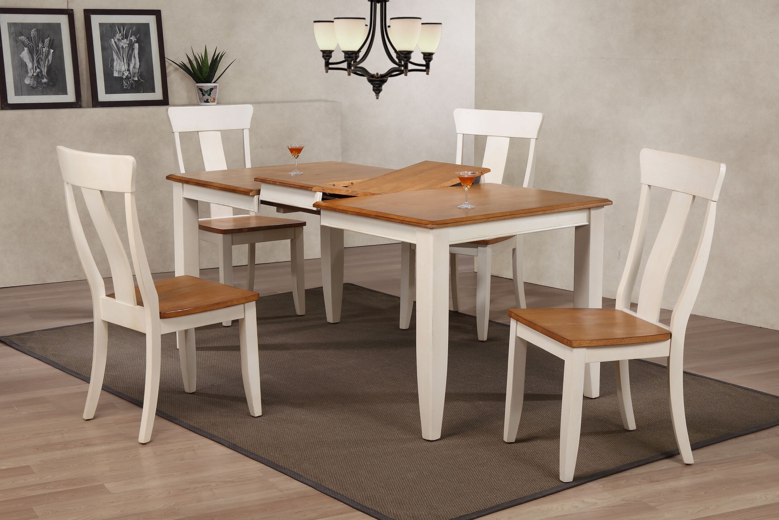 36"x52"x67" Rectangle Antiqued Caramel/Biscotti Panel Back (5-Piece Dining Set)