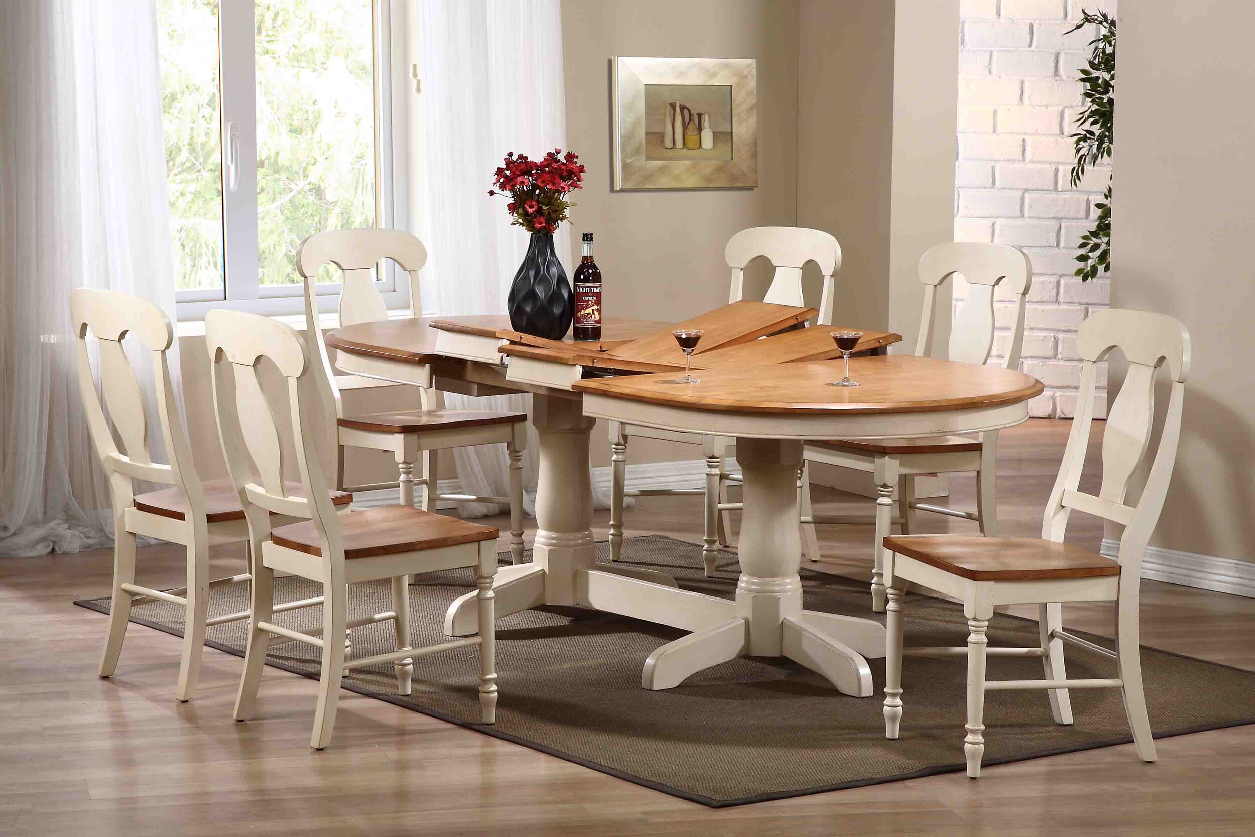 42"x66"x78"x90" Oval Antiqued Caramel Biscotti Napoleon Back (7-Piece Dining Set)