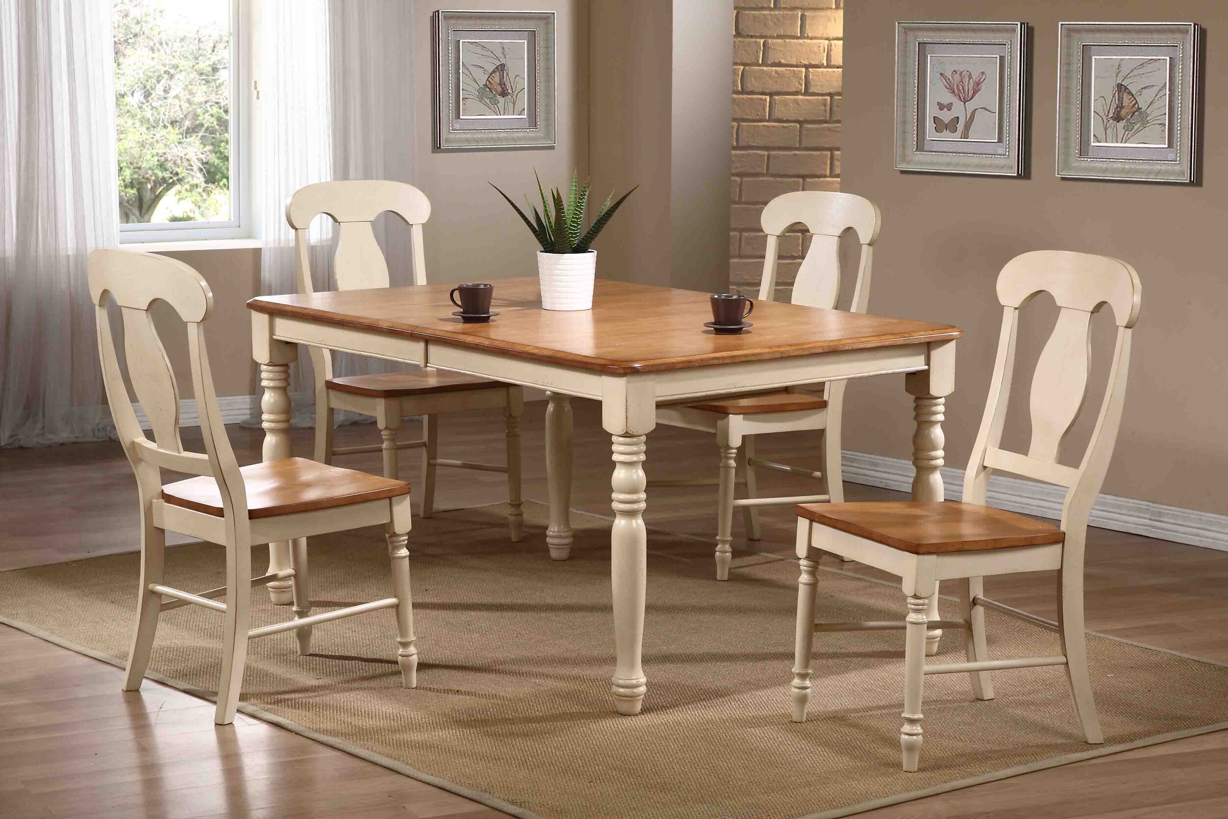 36"x52"x67" Rectangle Antiqued Caramel/Biscotti Napoleon Back (5-Piece Dining Set)