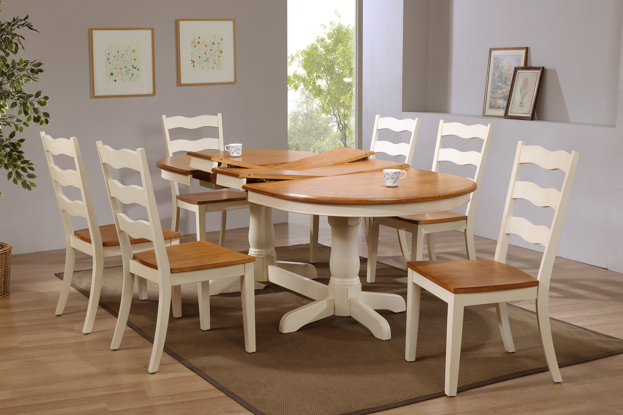 42"x66"x78"x90" Oval Whiskey Mocha Transitional Back (7-Piece Dining Set)