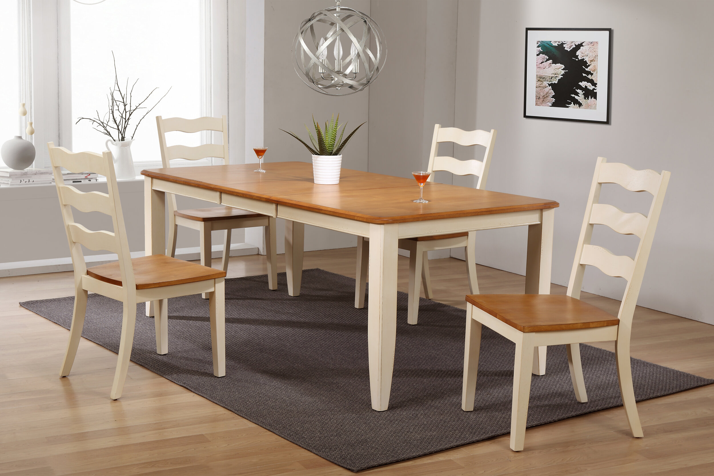 40"x60"x78" Rectangle Antiqued Caramel Biscotti Transitional Ladder Back (5-Piece Dining Set)
