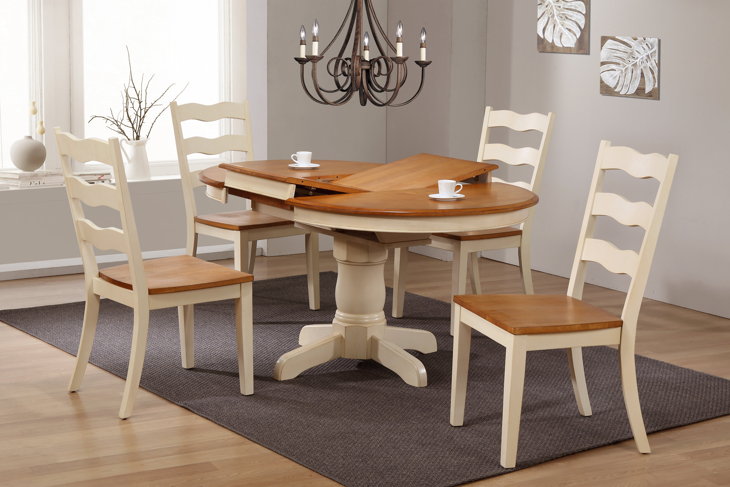 42"x42"x60" Round Antiqued Caramel Biscotti Transitional Ladder Back (5-Piece Dining Set)